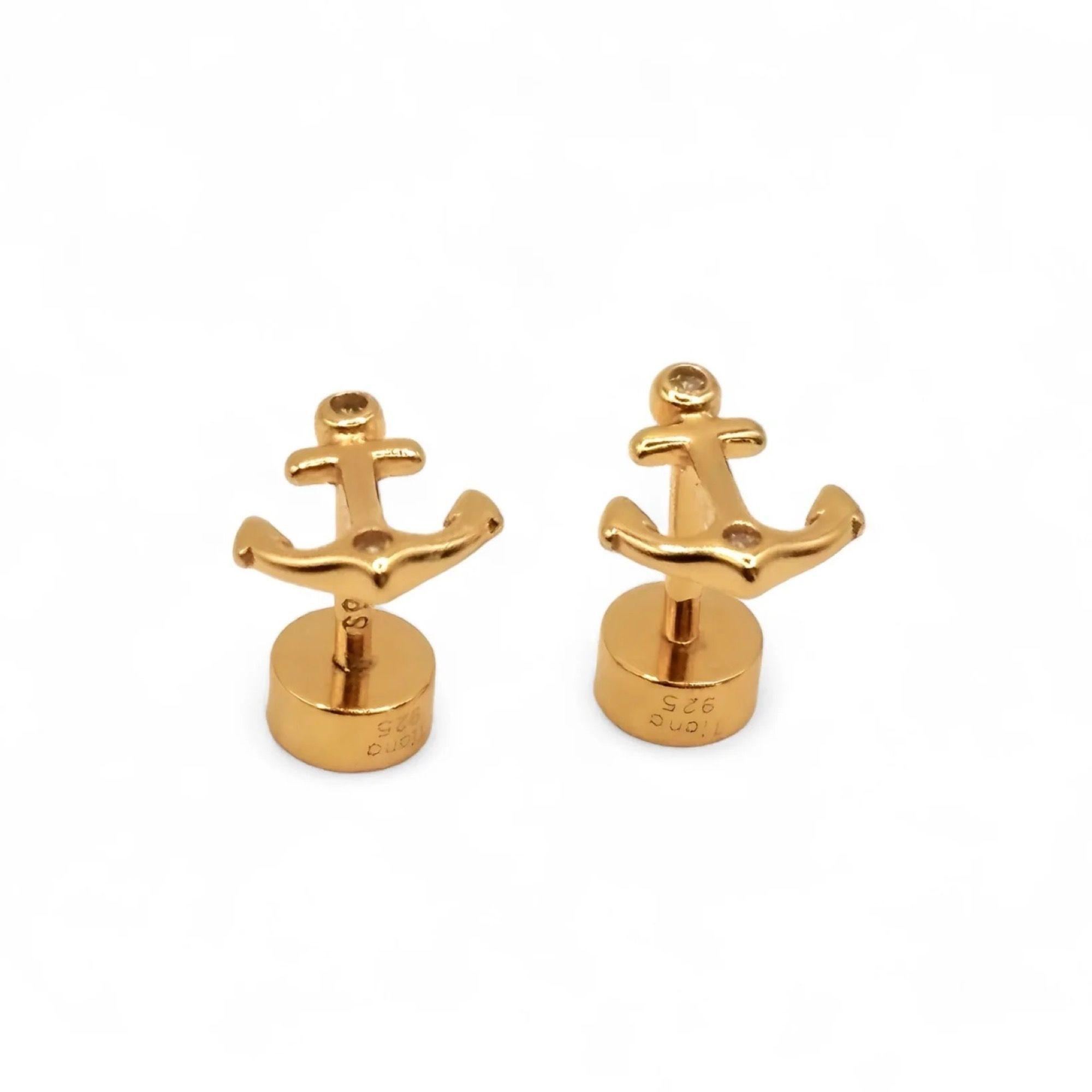 Aro de Ancla con Circones de Plata 925 enchapada en Oro 18k-2