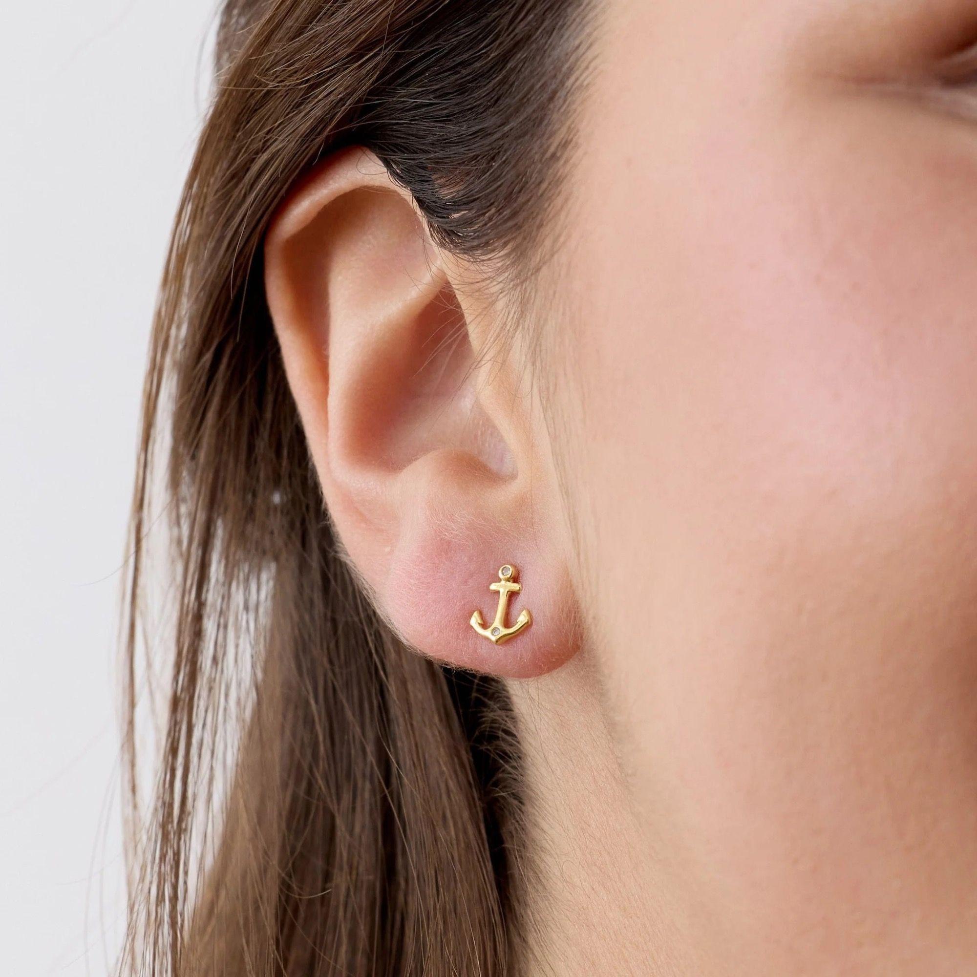 Aro de Ancla con Circones de Plata 925 enchapada en Oro 18k-3