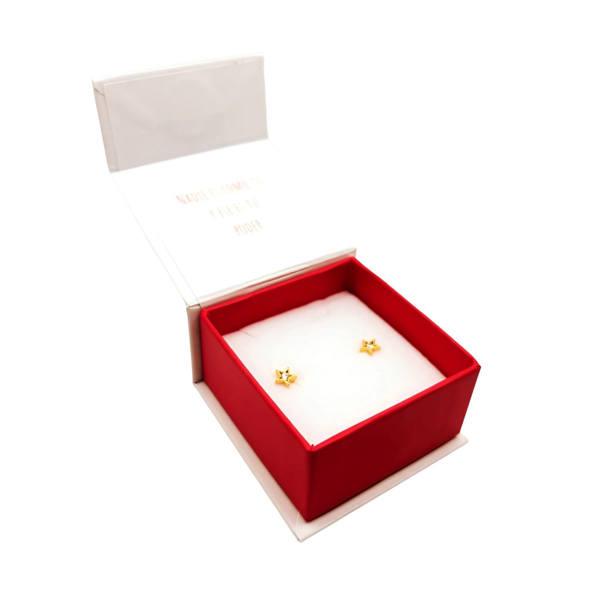 Aros de Estrella de 6mm con Circón de Plata 925 enchapados en Oro 18k-3