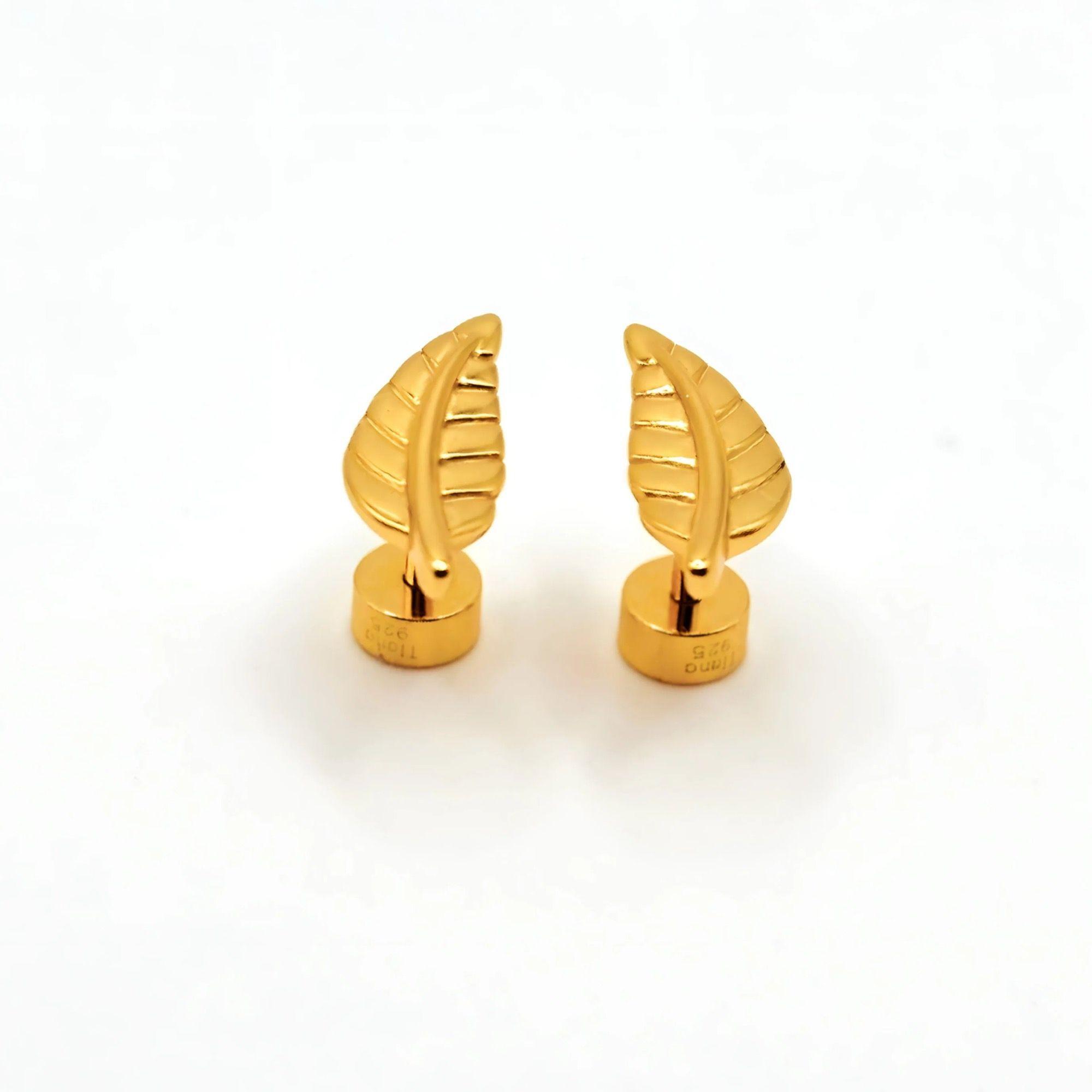 Aros de Hojas de Plata 925 enchapados en Oro 18k-2