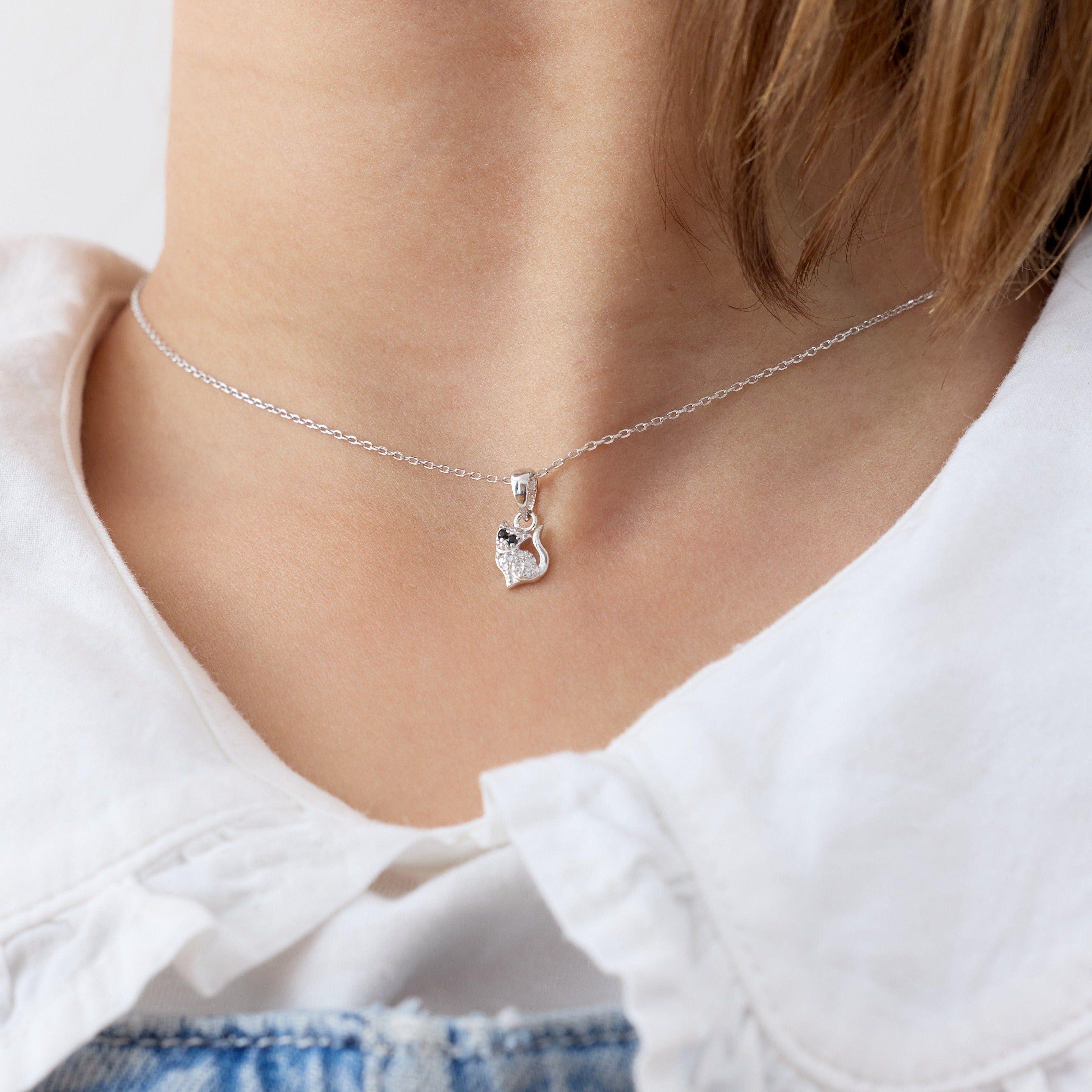Collar con un Gato de 9mm con Circones de Plata 925-3