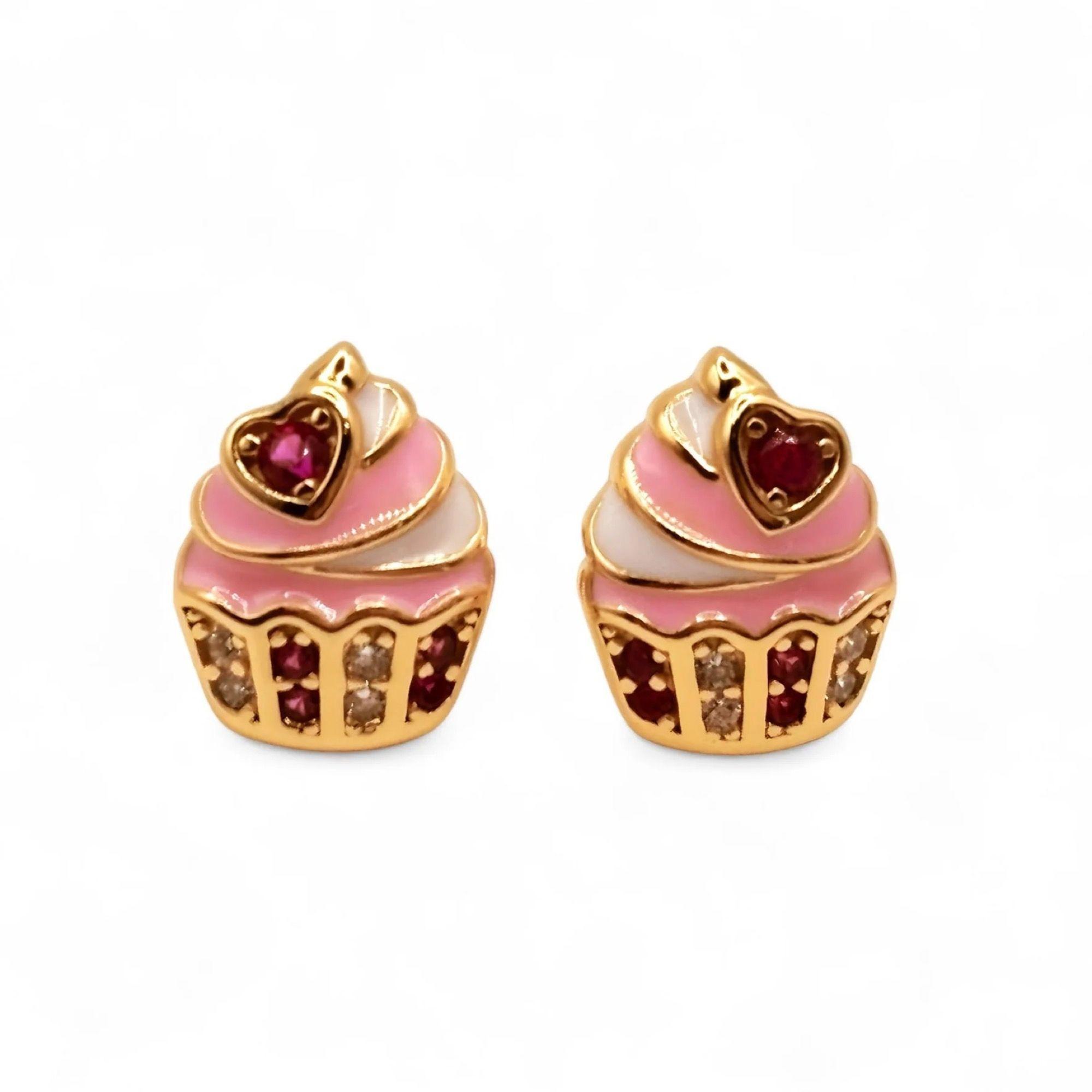 Aro de Cupcake con Esmalte y Circones de Plata 925 enchapados en Oro 18k-2