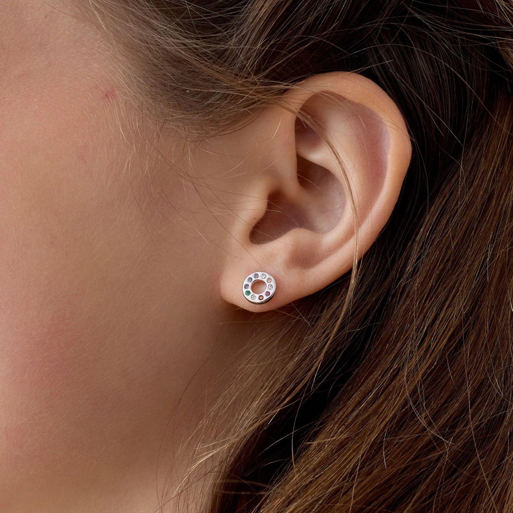 Aros Circular Con Circones de Multiples Colores de Plata 925-3