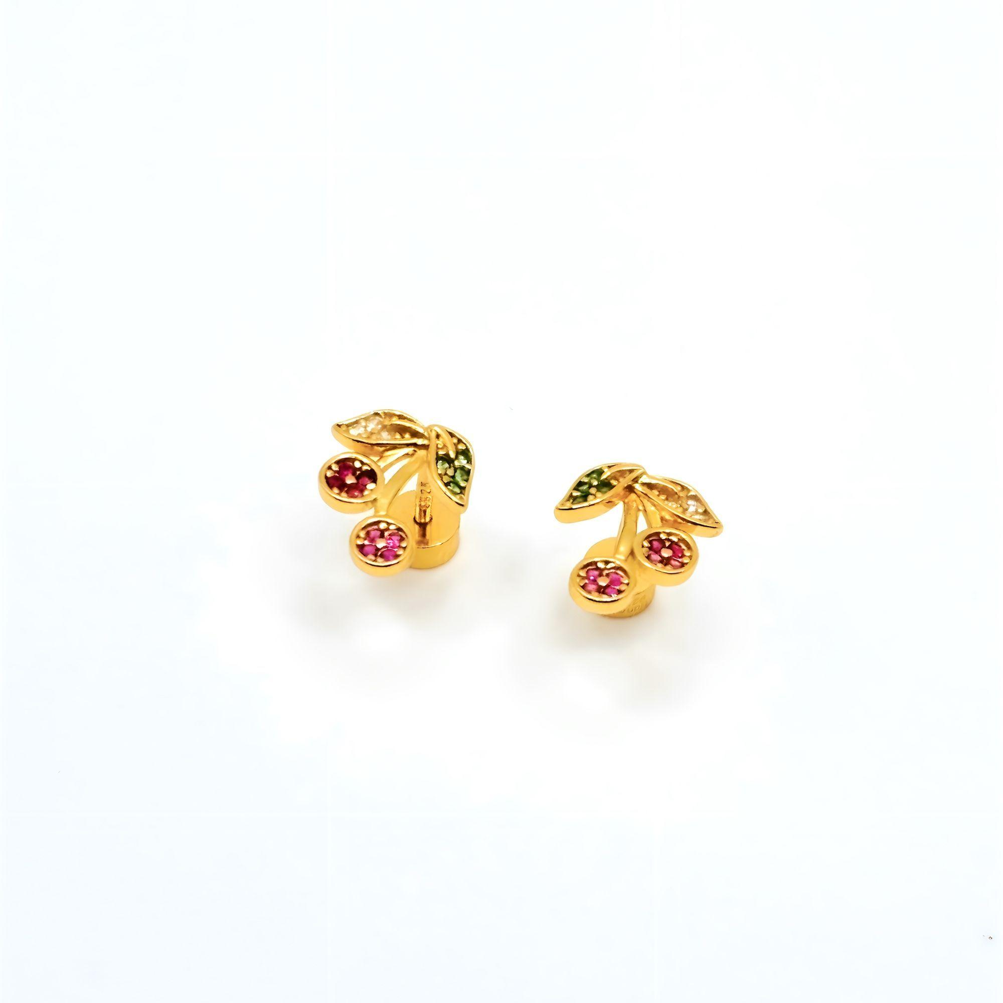 Aros de Cereza con Circones de Plata 925 enchapados en Oro 18k-0