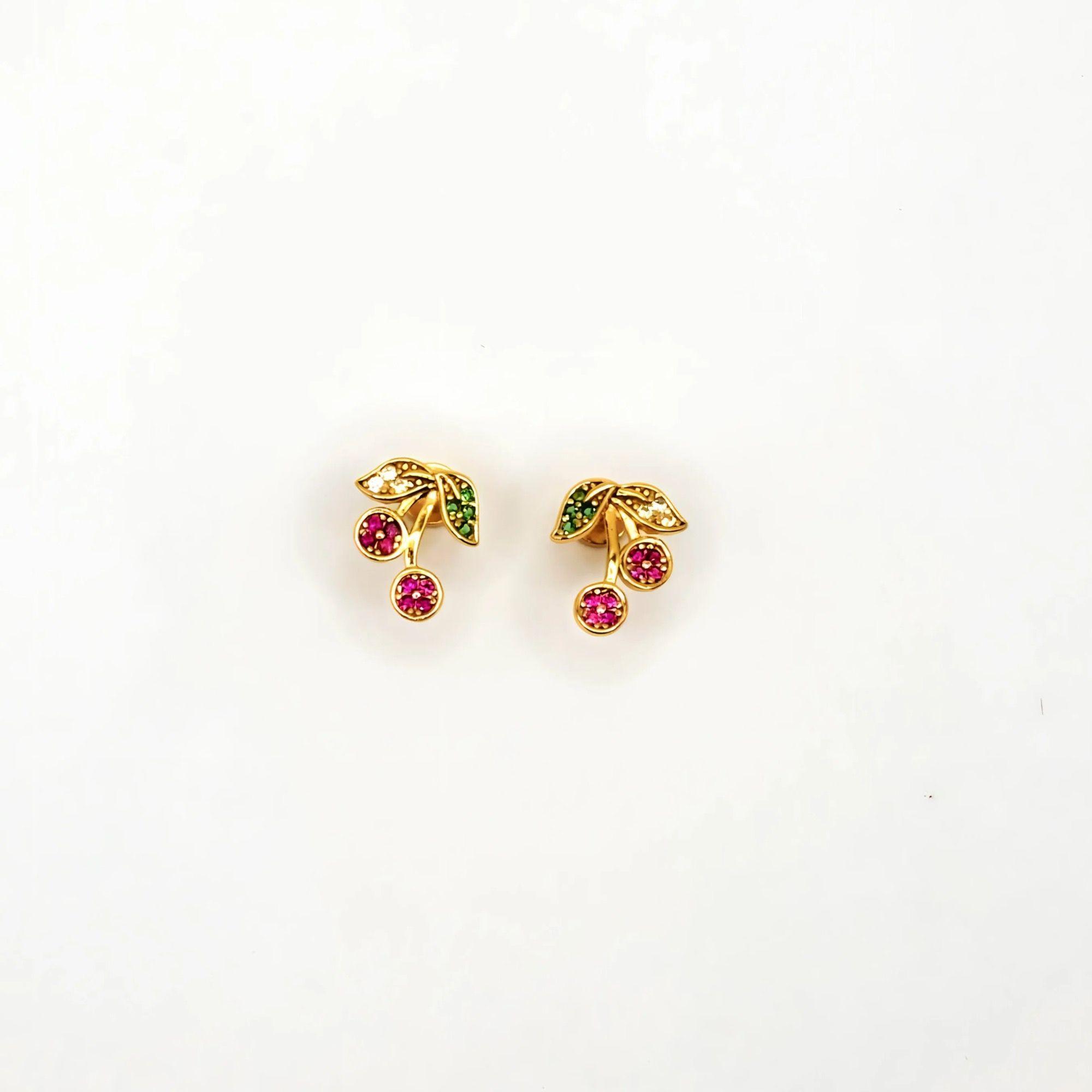 Aros de Cereza con Circones de Plata 925 enchapados en Oro 18k-2