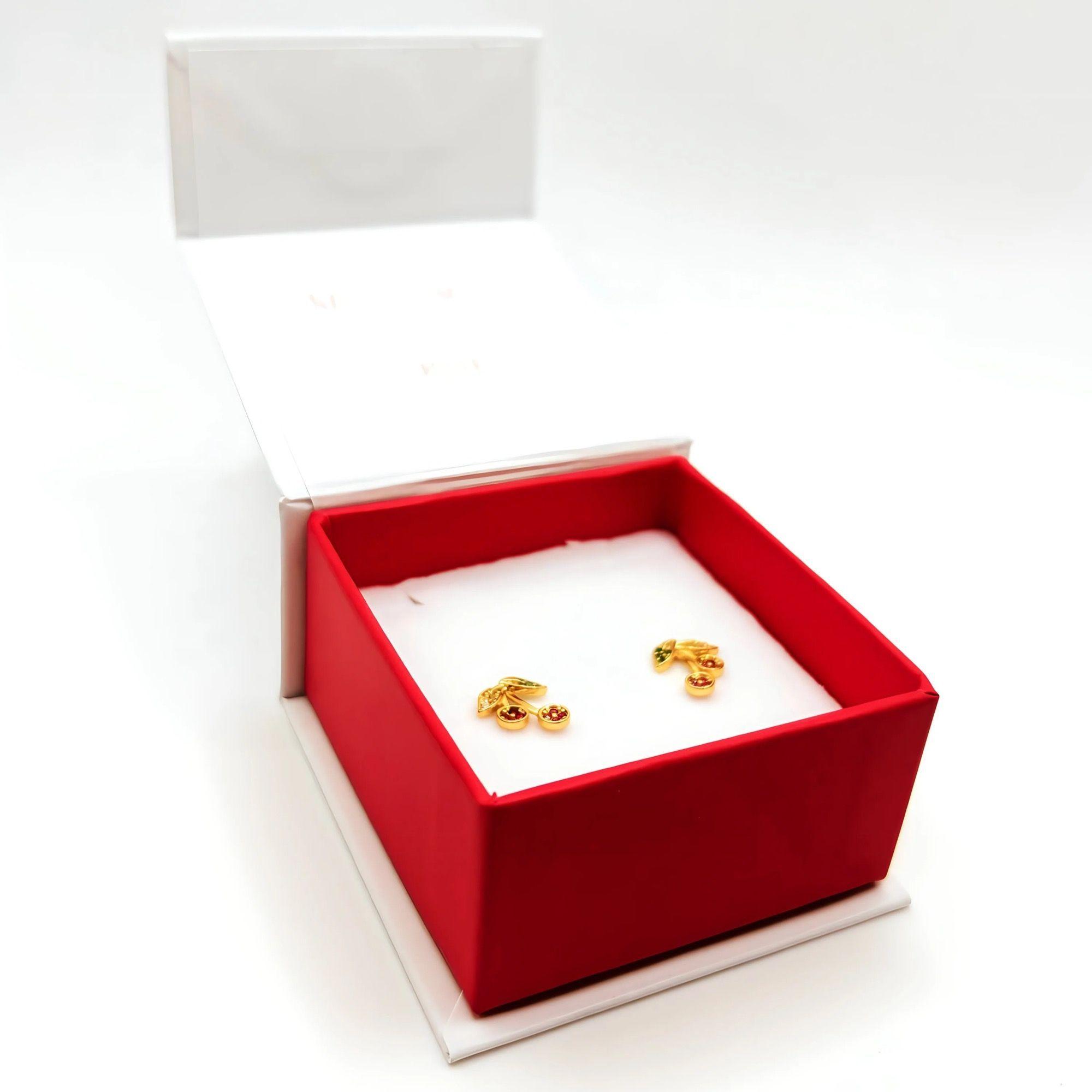 Aros de Cereza con Circones de Plata 925 enchapados en Oro 18k-4