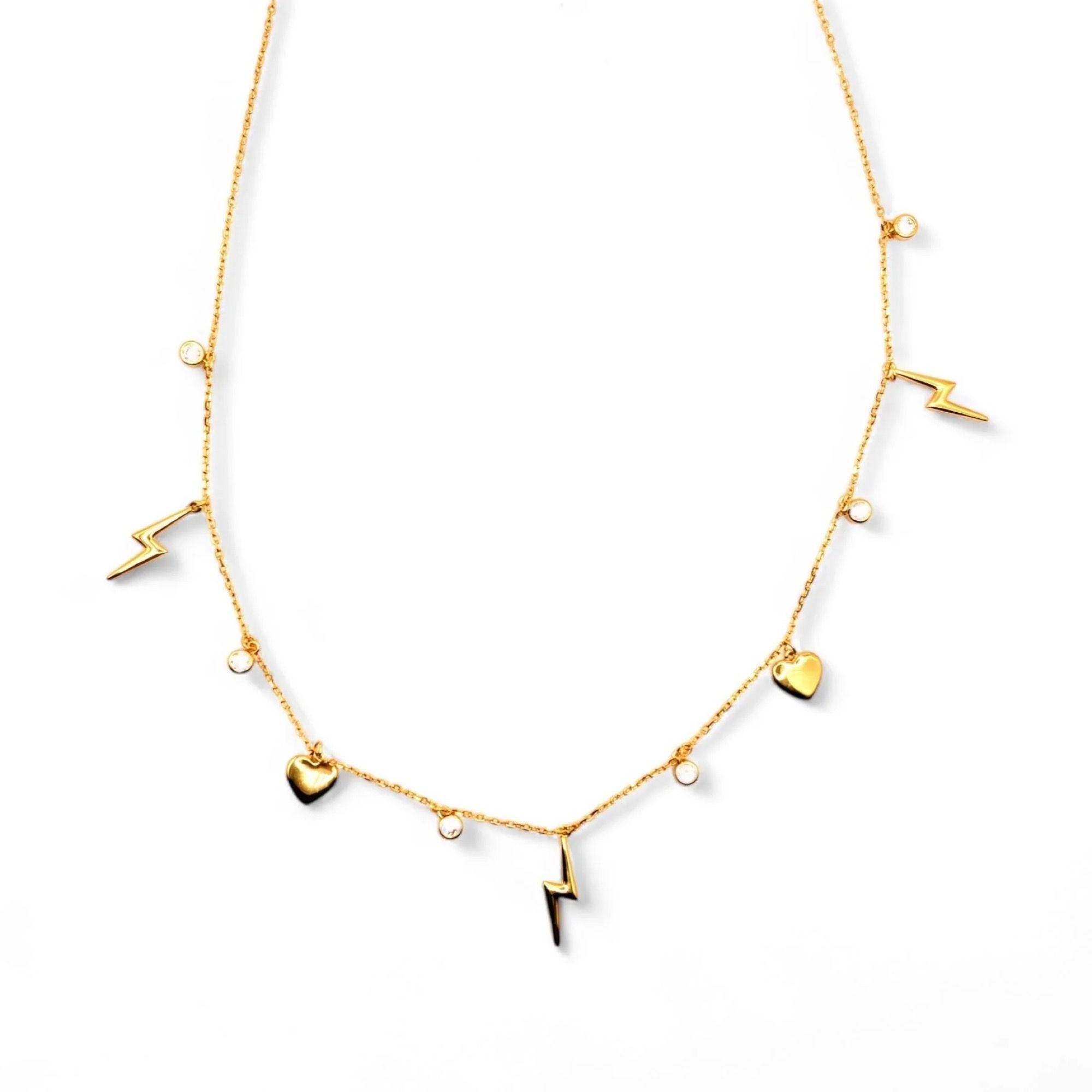 Collar con Circones, Rayos y Corazones de Plata 925 enchapado en Oro 18k-2