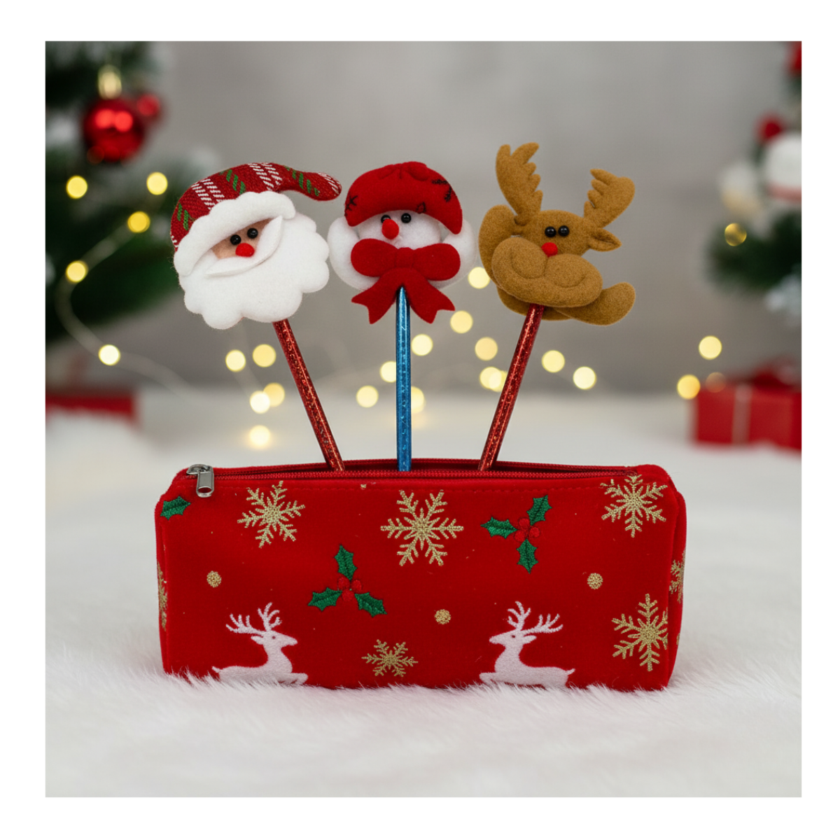 Pack 3 Lápices De Navidad Diseños Santa Muñeco De Nieve Reno Oficina Hogar Navidad 2025-4