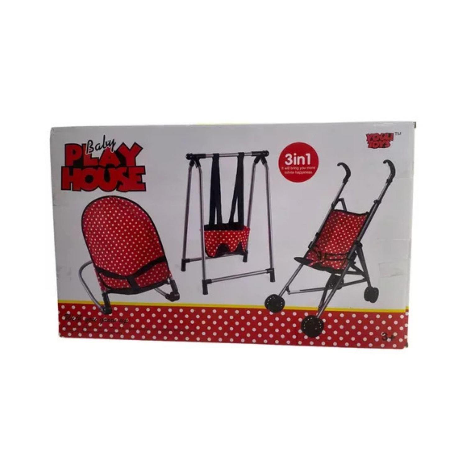 Set Juego De Muñeca 3 En 1 Silla, Columpio Y Coche-3