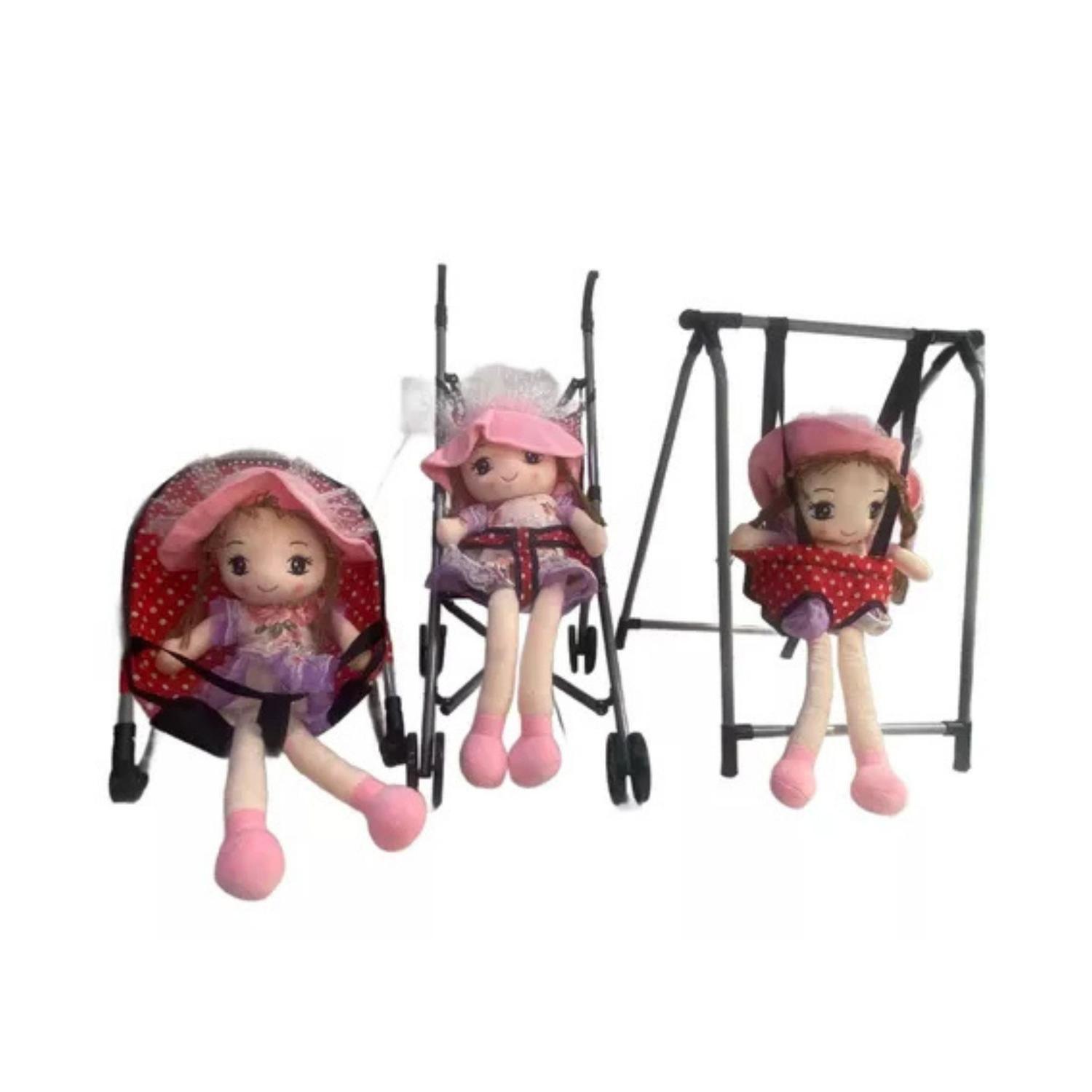 Set Juego De Muñeca 3 En 1 Silla, Columpio Y Coche-4