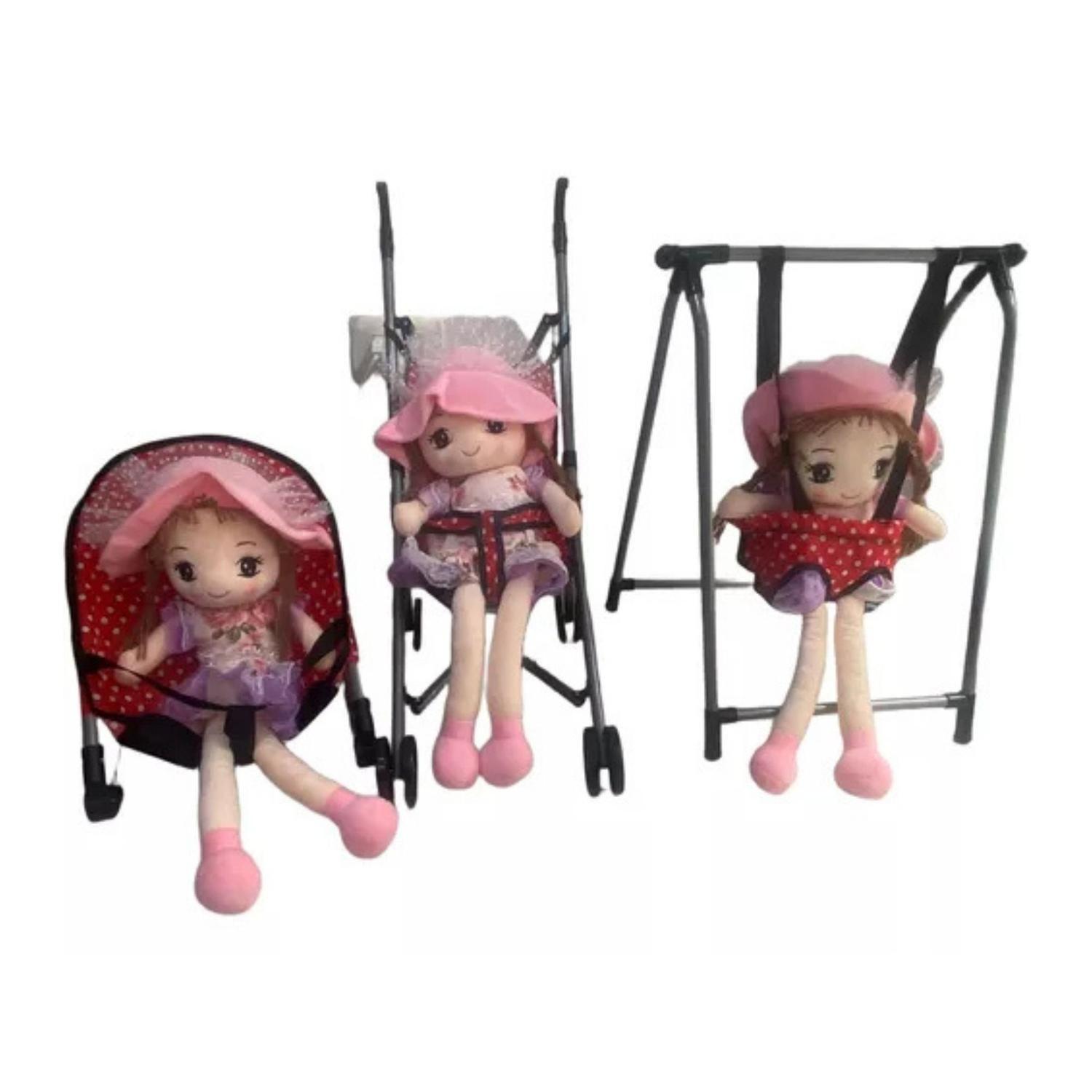 Set Juego De Muñeca 3 En 1 Silla, Columpio Y Coche-5