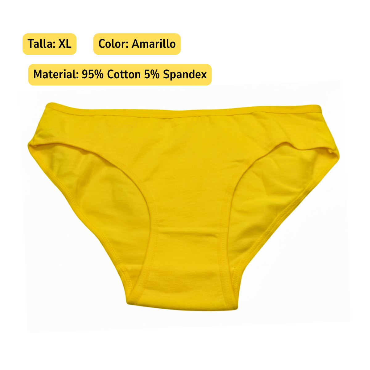 Pack 12 Pantaletas Calzón Calzoncillo Amarillo Talla XL Mujer 95% Algodón y 5% Spandex-3
