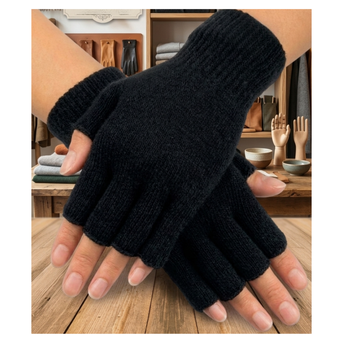Guantes de Lana sin Dedos Guantes de Invierno Térmicos y Transpirables-4