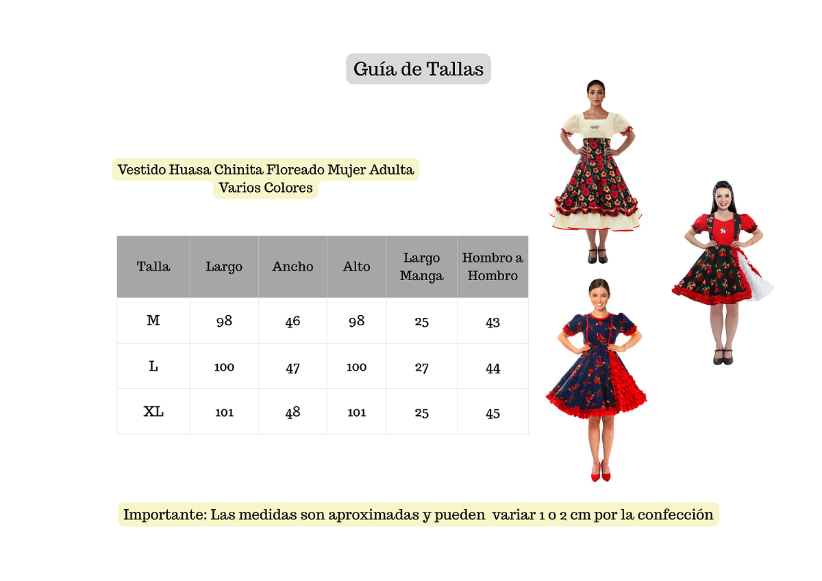 Vestido Huasa Chinita Floreado Mujer Adulta Varios Colores-2