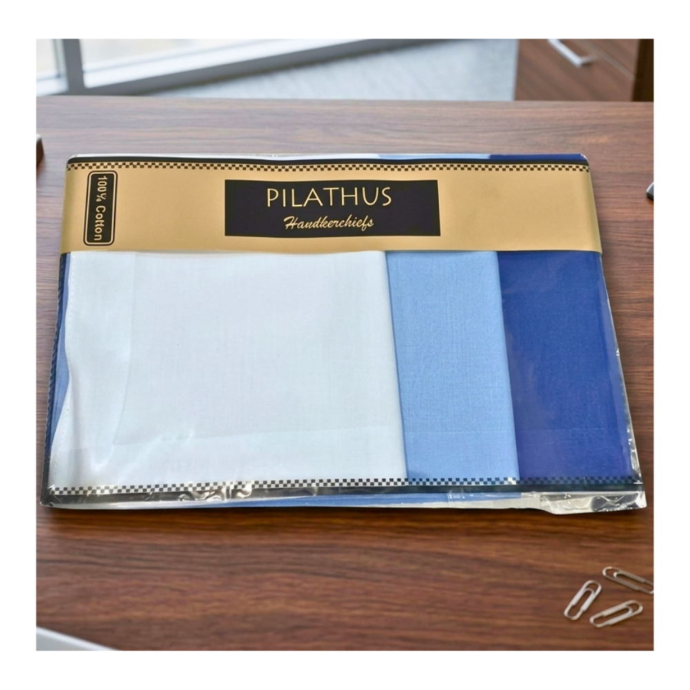 Pack 3 Pañuelos Azules Pilathus 100% Algodón Suave Premium-0