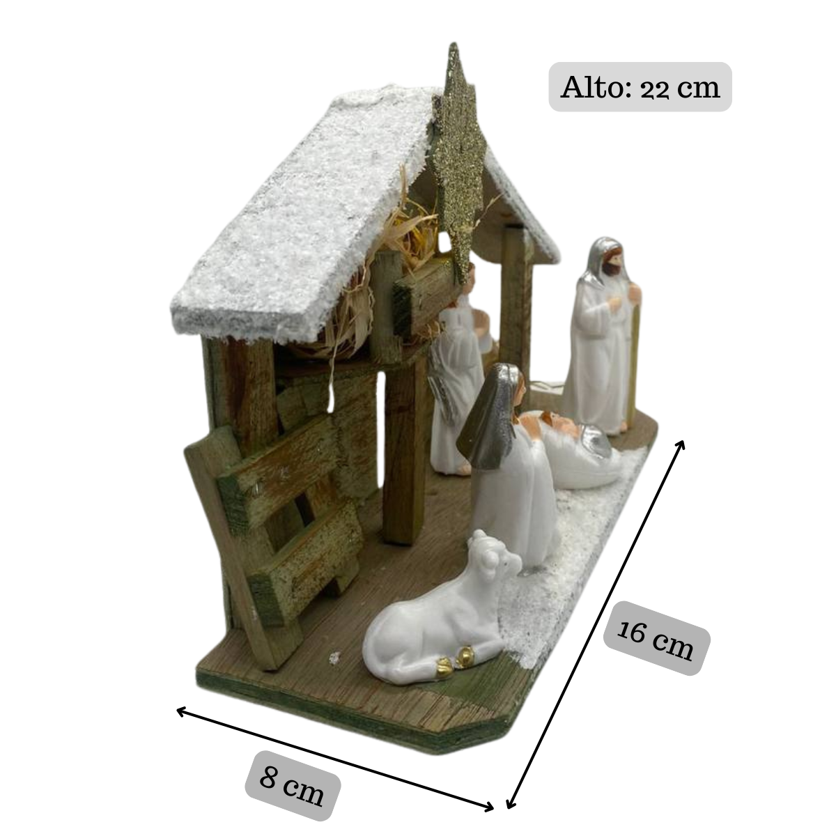 Pesebre Nacimiento Navideño Madera 22x8x16 cm Blanco Navidad 2025-5