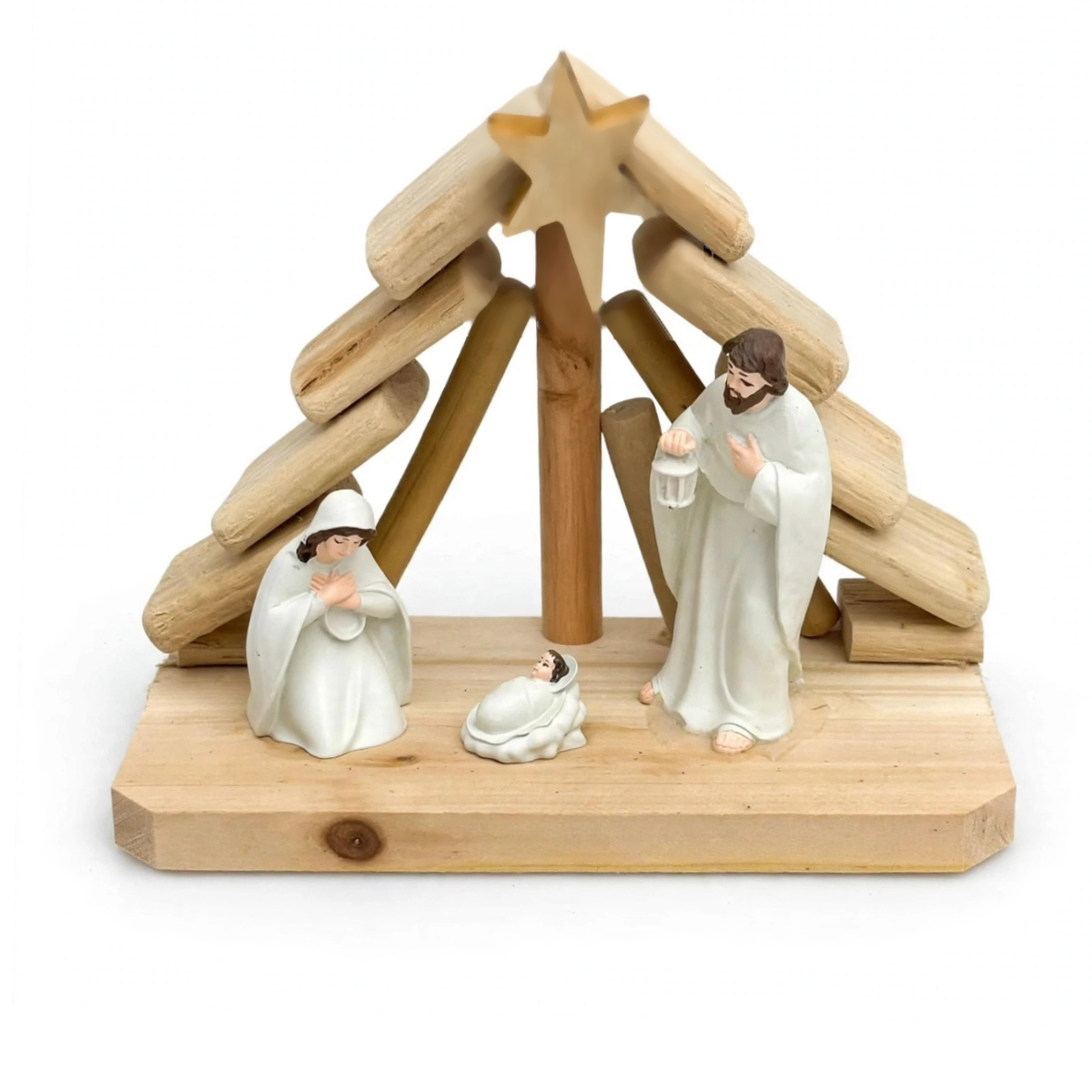 Pesebre Nacimiento Navideño Madera 30x10x21 cm Blanco Navidad -0