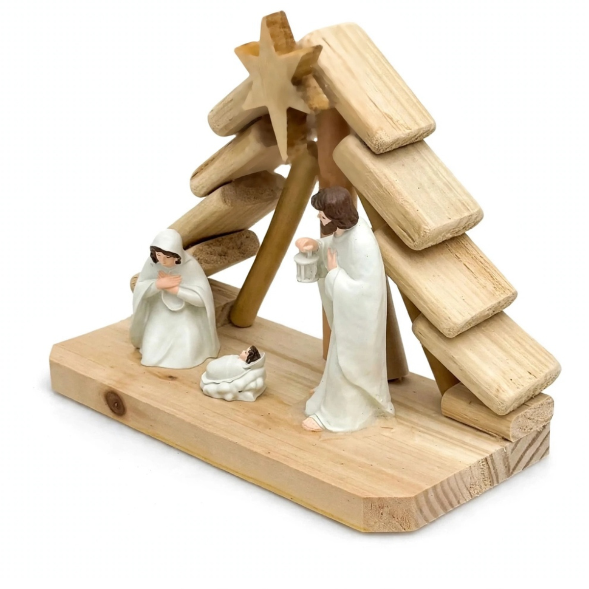 Pesebre Nacimiento Navideño Madera 30x10x21 cm Blanco Navidad -1