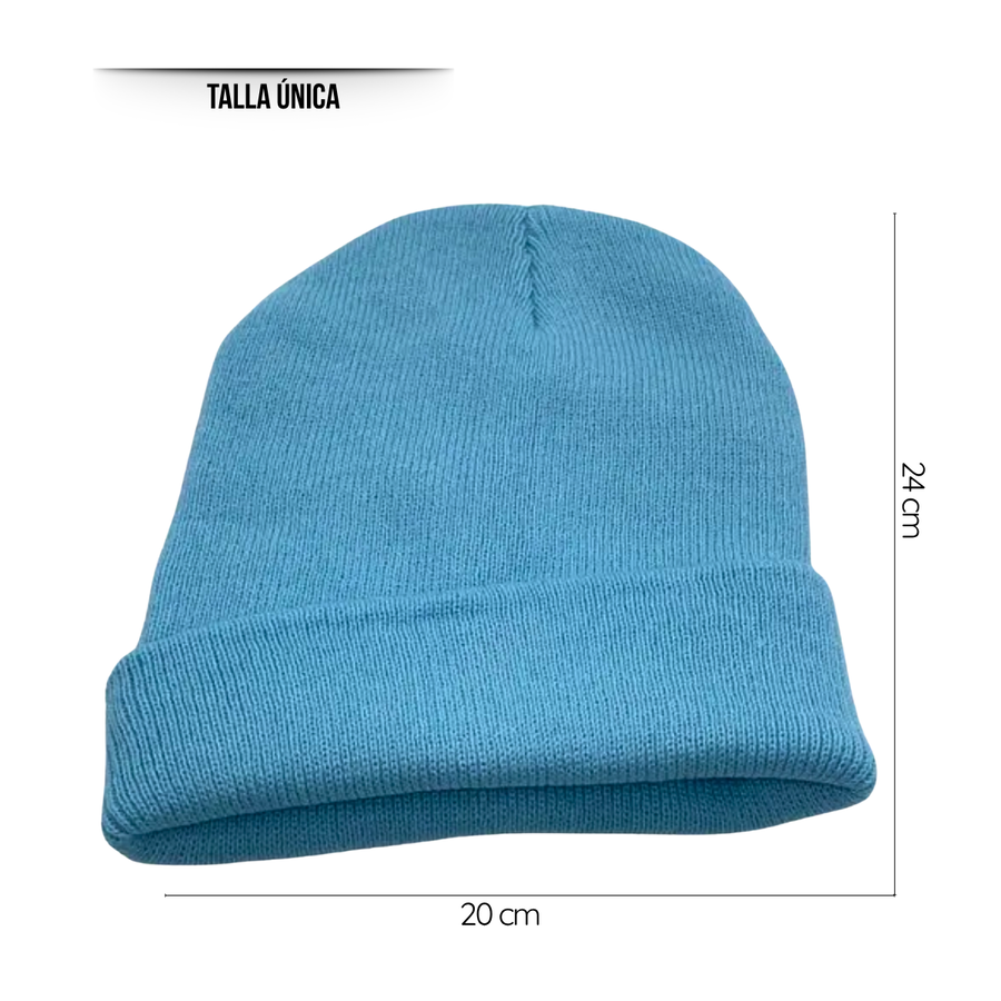 Gorro Tendencia Beanie Lana Adulto Con Doblez Azul Otoño Invierno-4