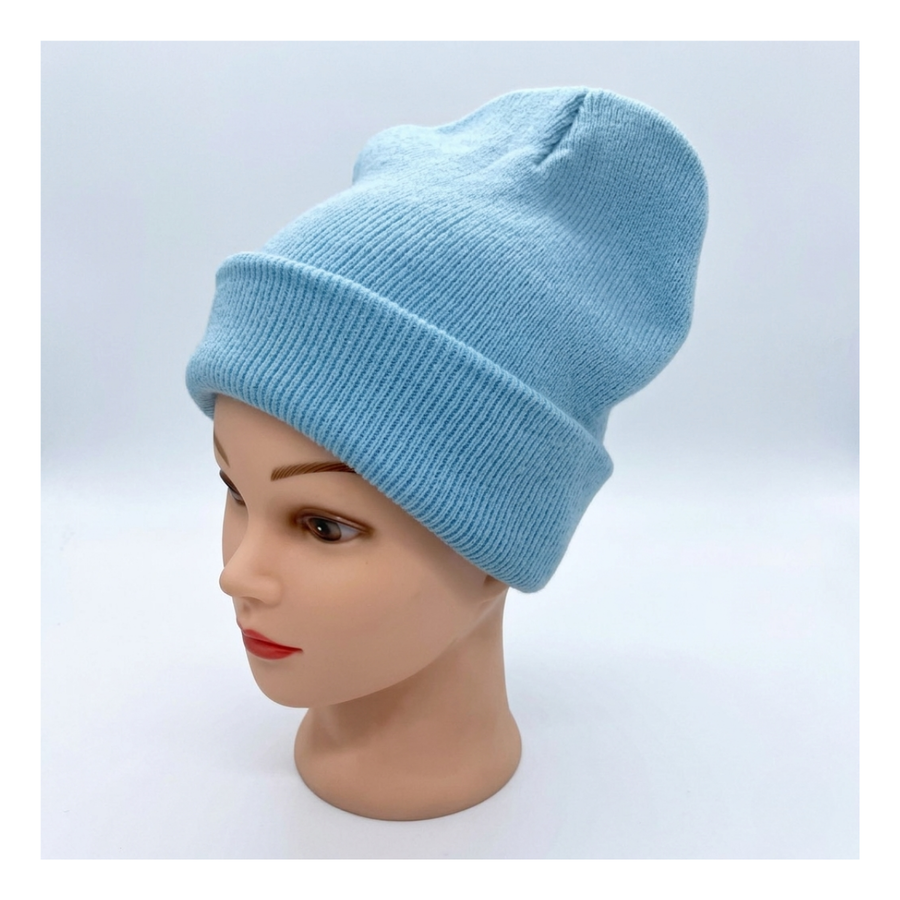 Gorro Tendencia Beanie Lana Adulto Con Doblez Azul Otoño Invierno-5