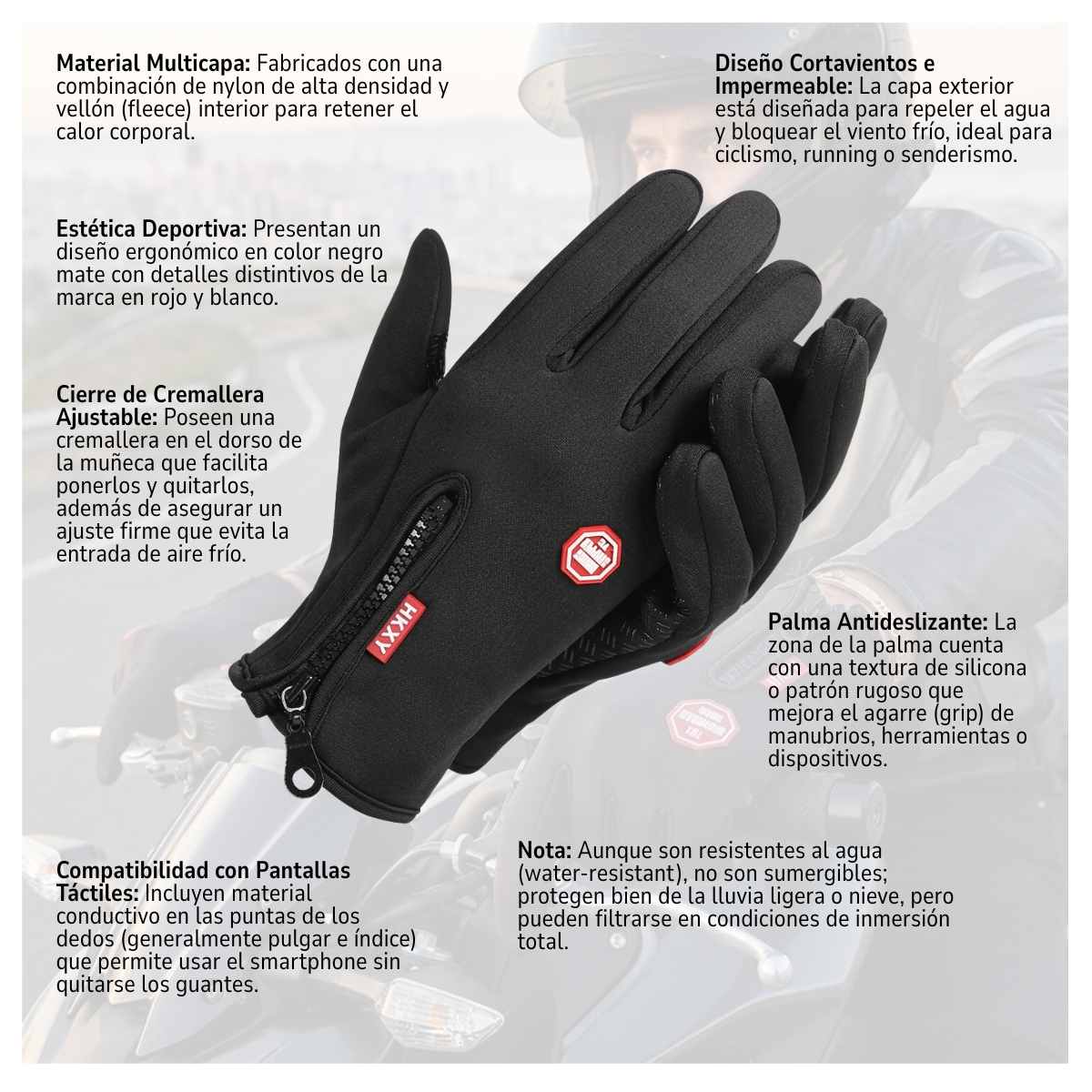 Guantes Térmicos e Impermeables para Ciclismo y Running con Pantalla Táctil y Palma-5