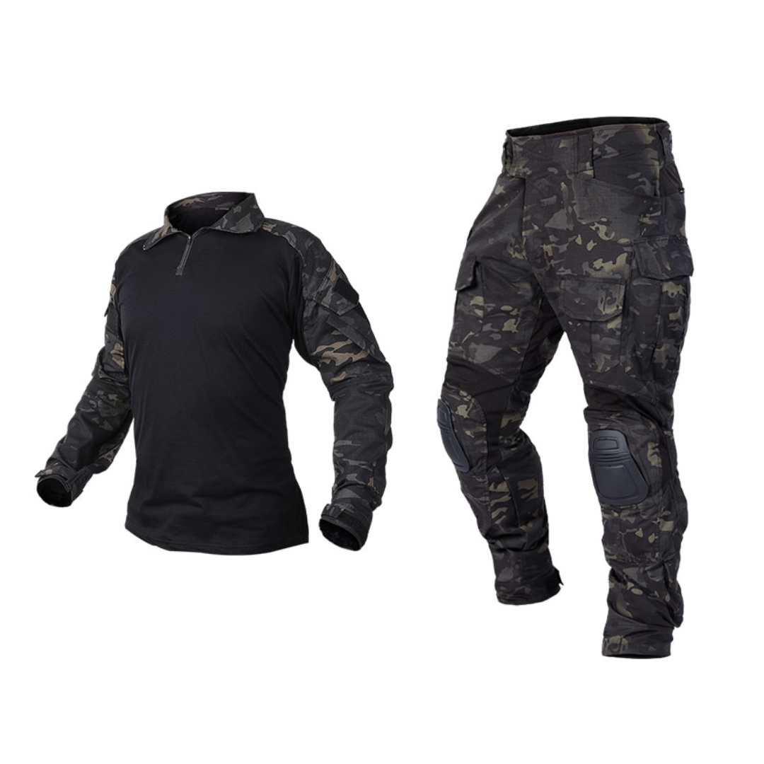 Conjunto Completo Militar Tactico Polera + Pantalon + Rodilleras XL-0