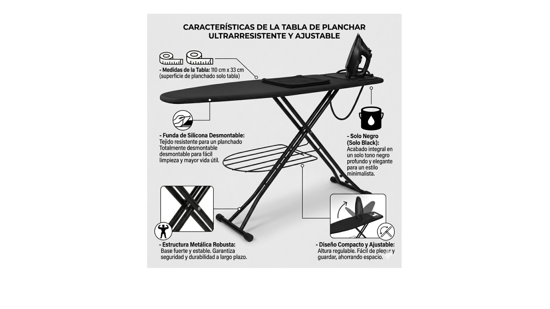 Tabla De Planchar Premium Con Funda Silicon Desmontable Colores Surtidos Mesa De Planchar Metal-2