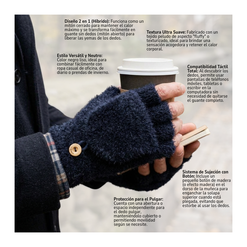 Pack 3 Guantes Híbridos Invierno Térmico Con Botón Sujeción-5
