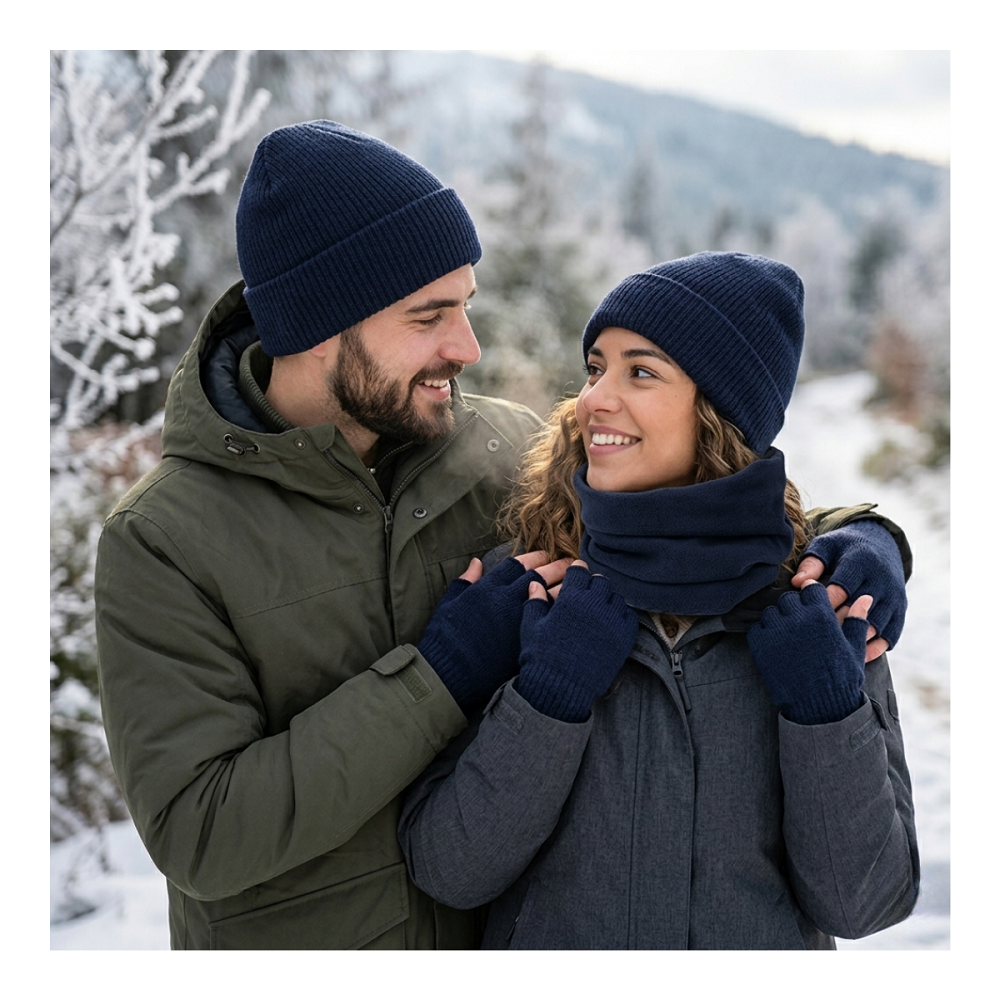 Set Invierno Térmico Gorro Beanie + Guantes Sin Dedos + Cuello-0