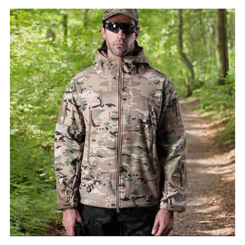Chaqueta Softshell Tactica Verde Militar Con Capucha Impermeable -5