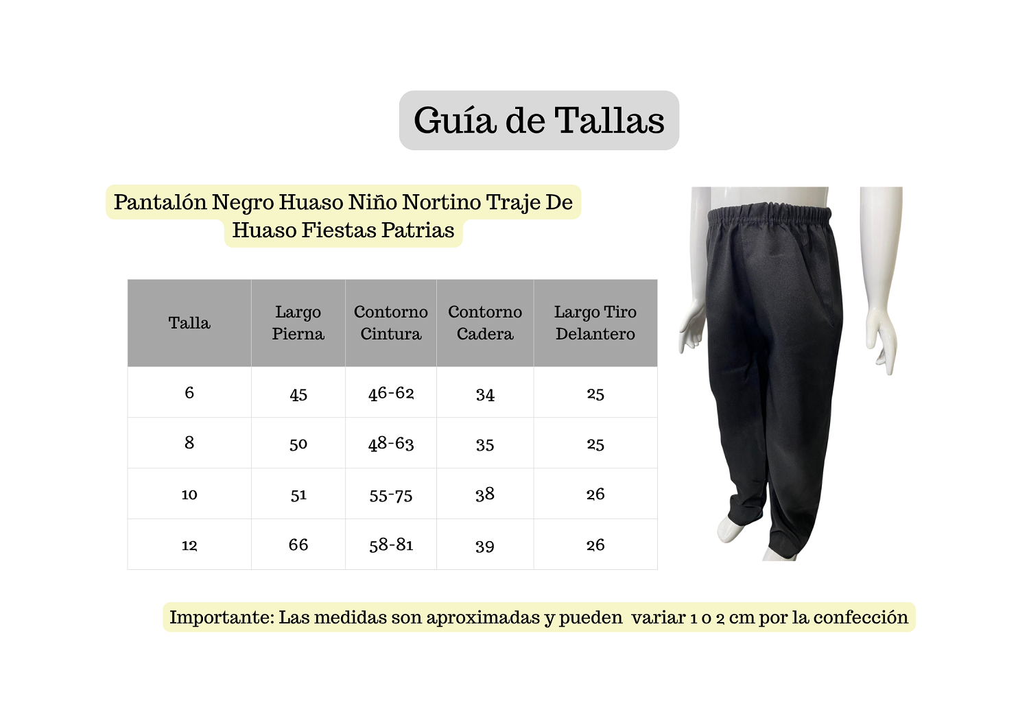 Pantalón Negro Huaso Niño Nortino Traje De Huaso Fiestas Patrias-4