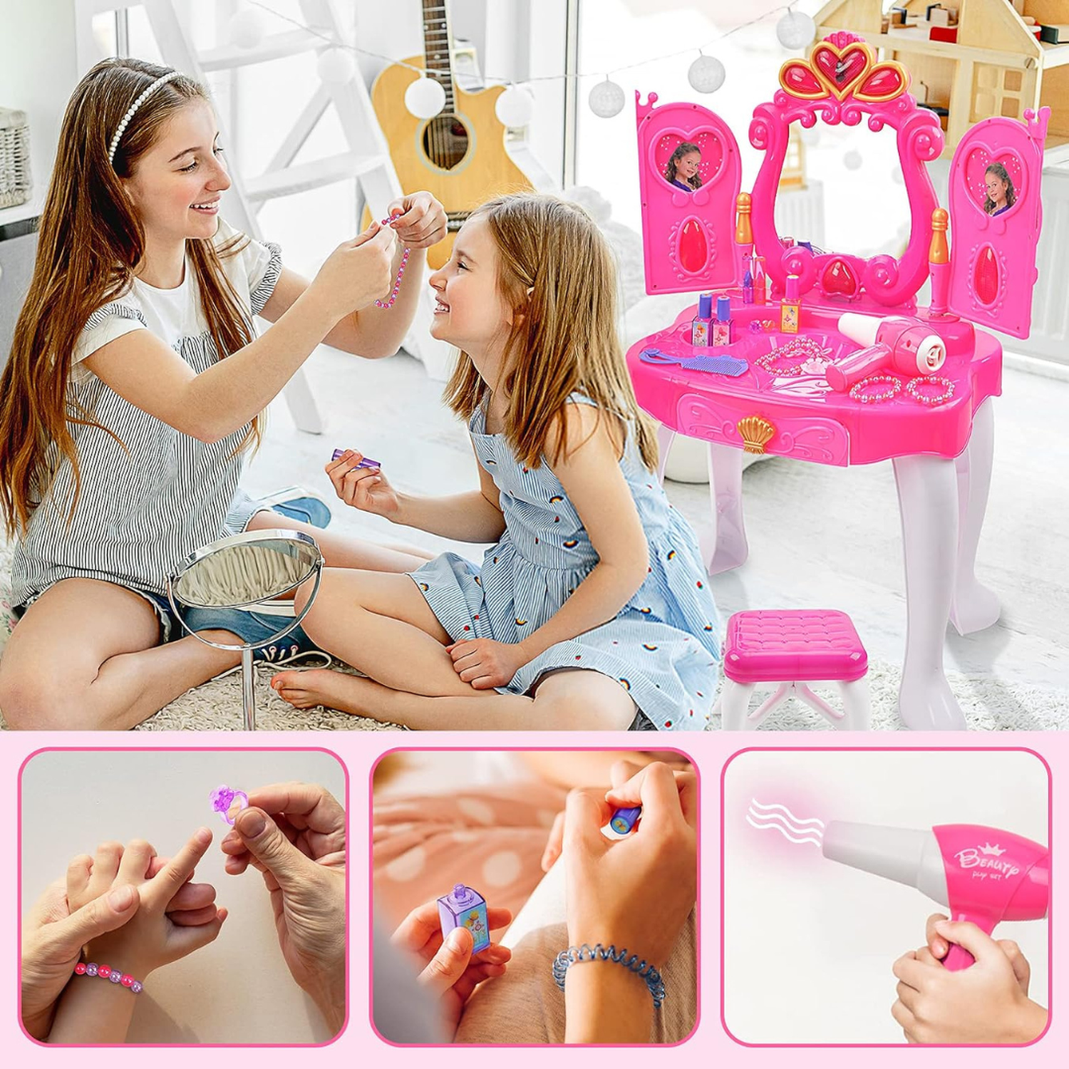 Mesa de Maquillaje Pequeña Juego de Juguetes de Tocador-3