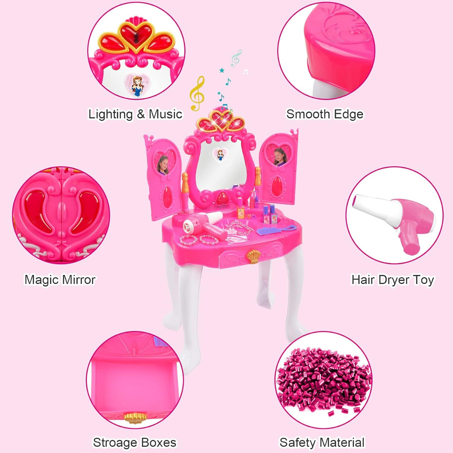 Mesa de Maquillaje Pequeña Juego de Juguetes de Tocador-4