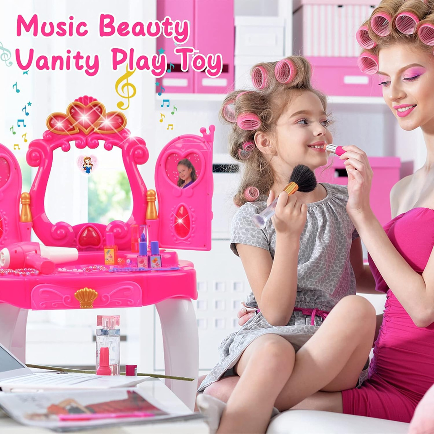 Mesa de Maquillaje Pequeña Juego de Juguetes de Tocador-5