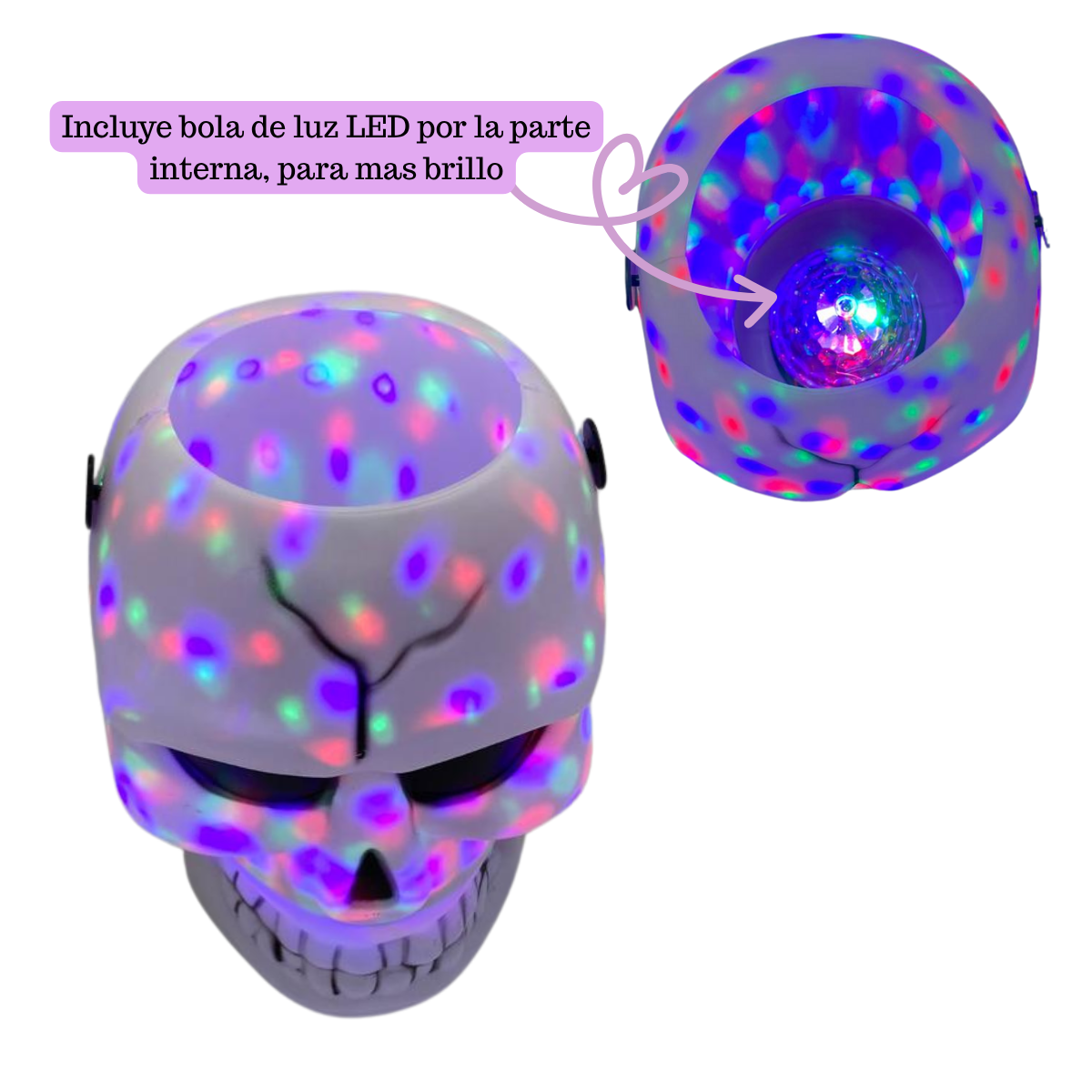 Balde Calavera Con Luz Dulces Halloween Decoración-2
