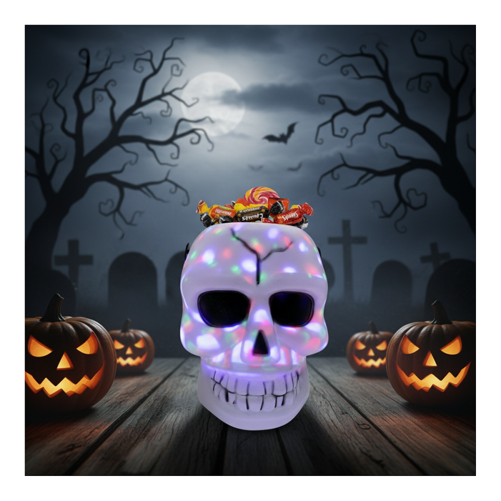 Balde Calavera Con Luz Dulces Halloween Decoración-4