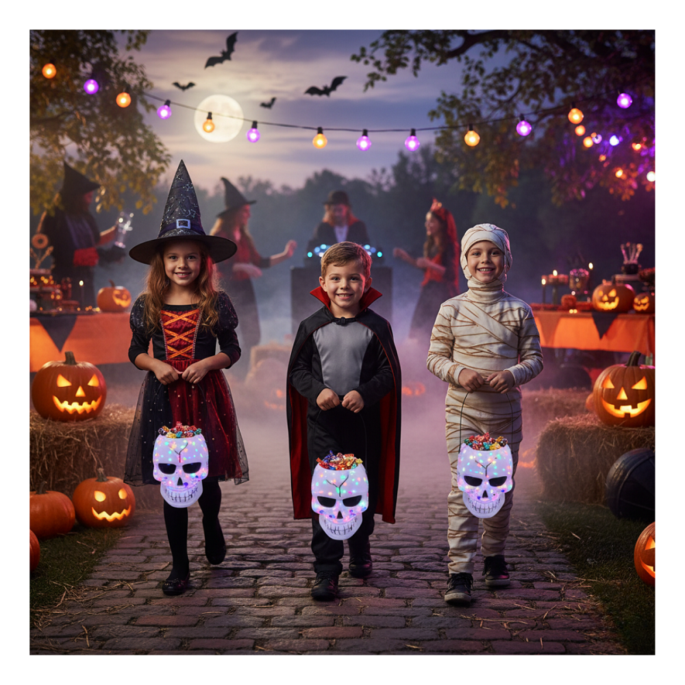 Balde Calavera Con Luz Dulces Halloween Decoración-5