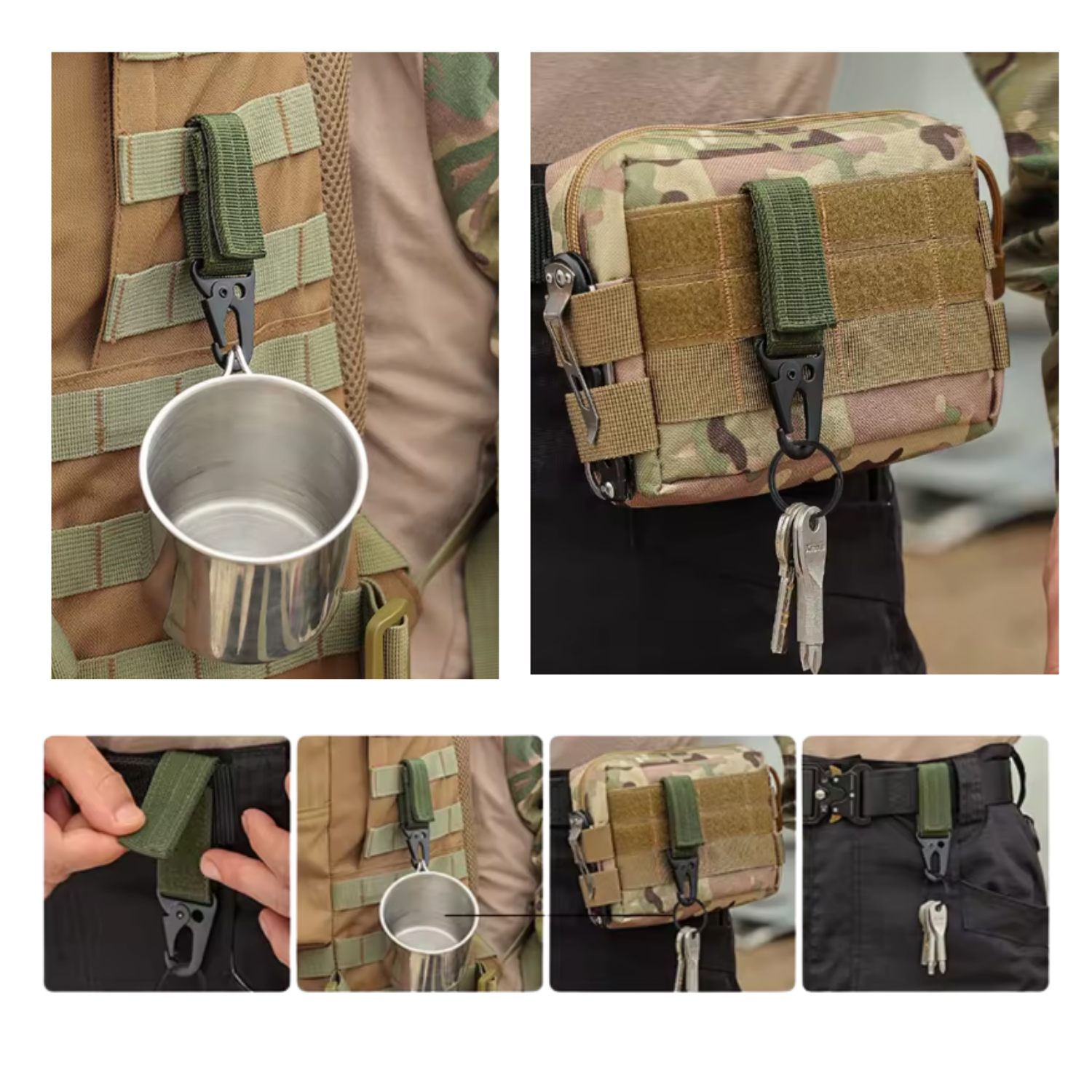 Llavero Mosqueton Paracord Táctico Militar Sistema Molle Velcro Verde -2
