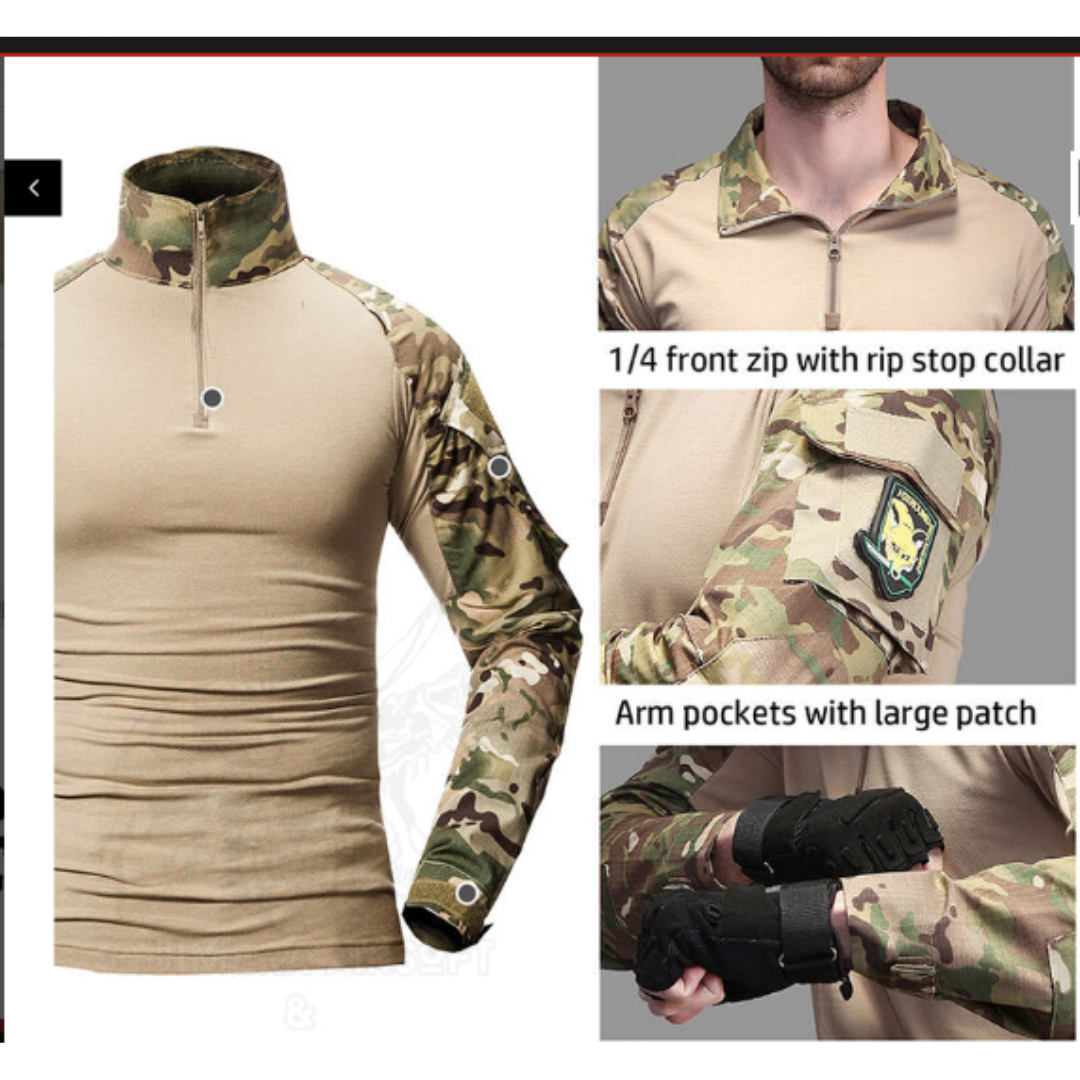Conjunto Completo Militar Tactico Polera + Pantalon + Rodilleras M -3