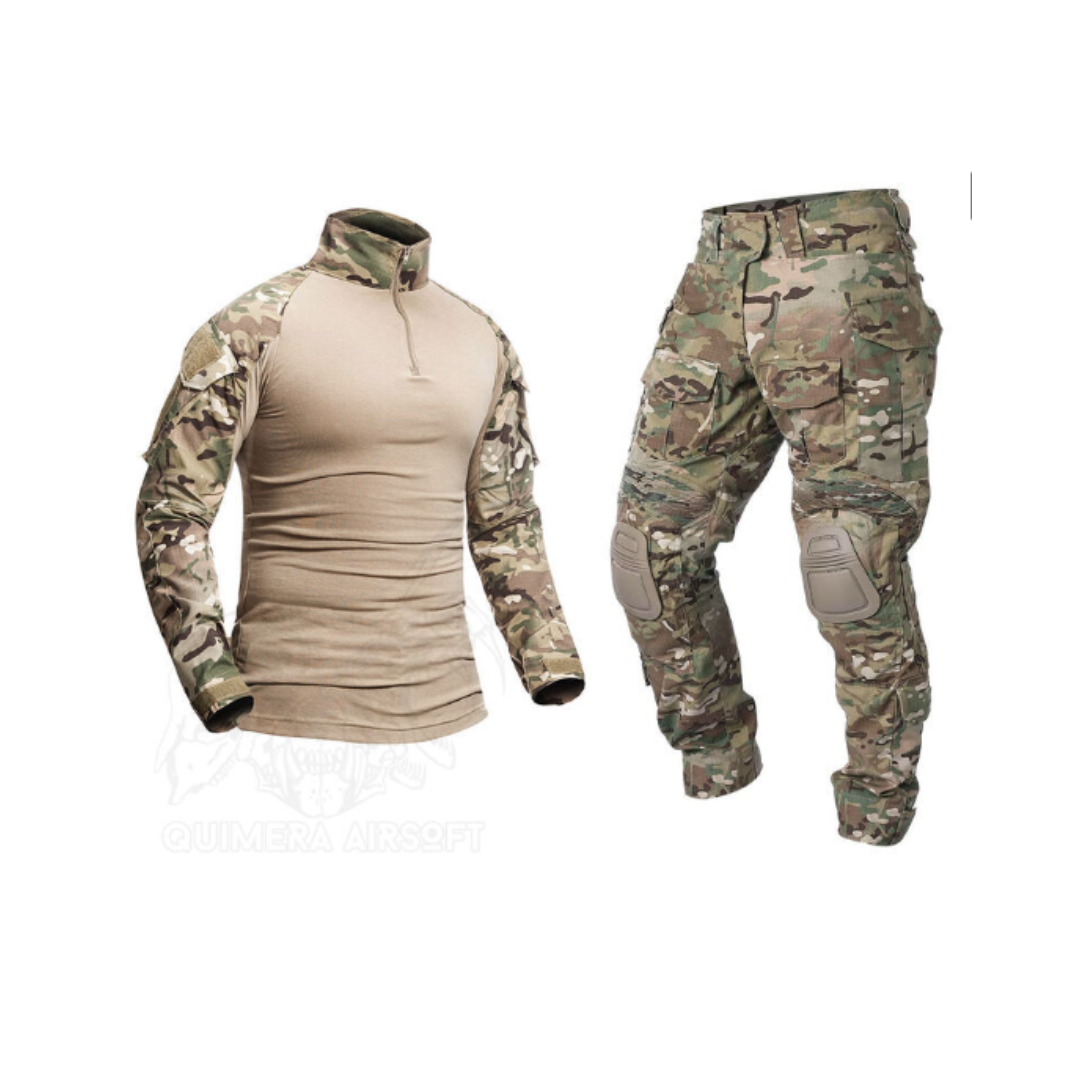 Conjunto Completo Militar Tactico Polera + Pantalon + Rodilleras M -1
