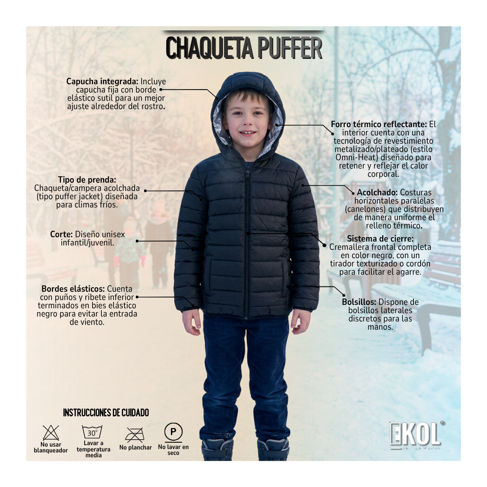 Chaqueta Puffer Para Niños Con Forro Térmico Reflectante Y Capucha Negra-5