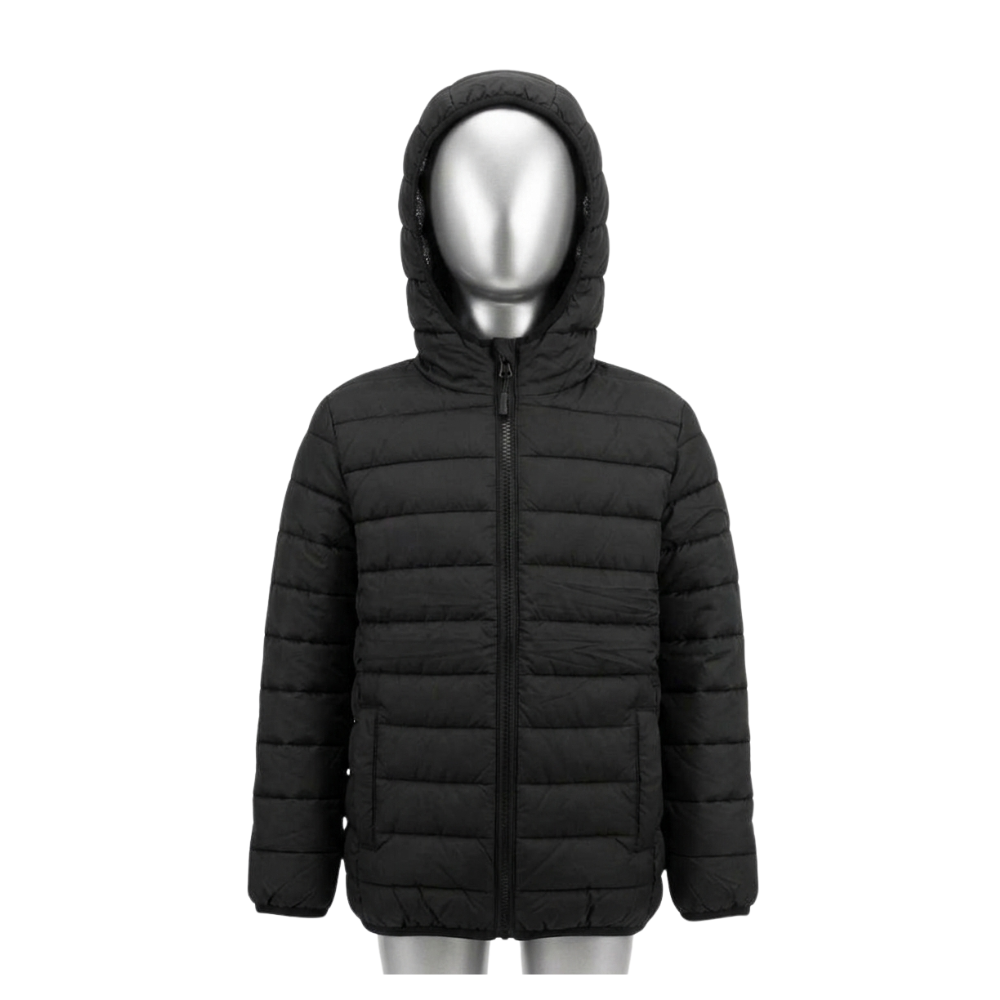 Chaqueta Puffer Para Niños Con Forro Térmico Reflectante Y Capucha Negra-0