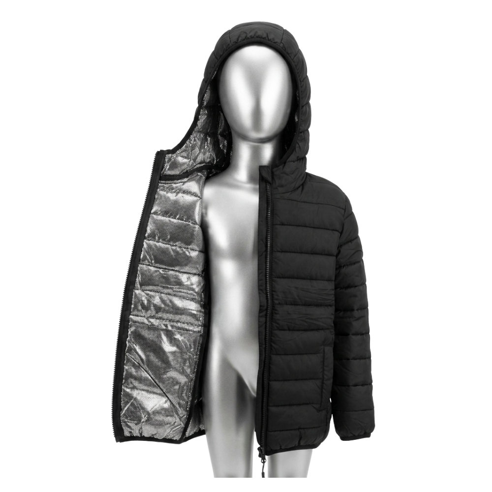 Chaqueta Puffer Para Niños Con Forro Térmico Reflectante Y Capucha Negra-2