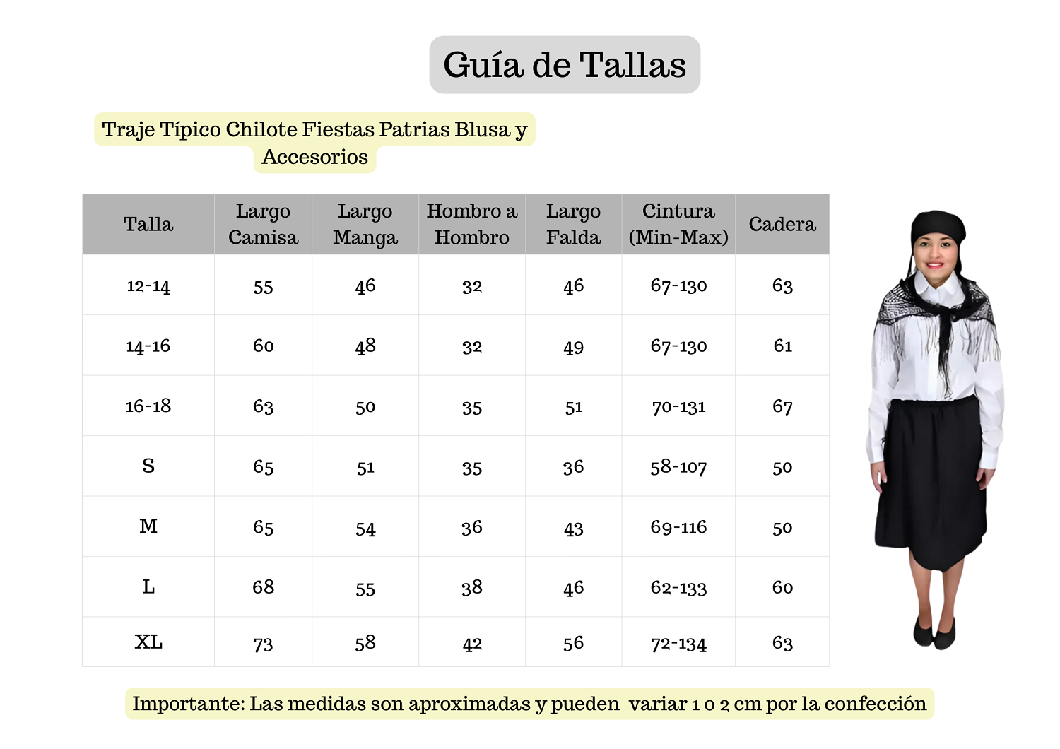 Traje Tipico Chilote Fiestas Patrias Blusa Y Accesorios-3
