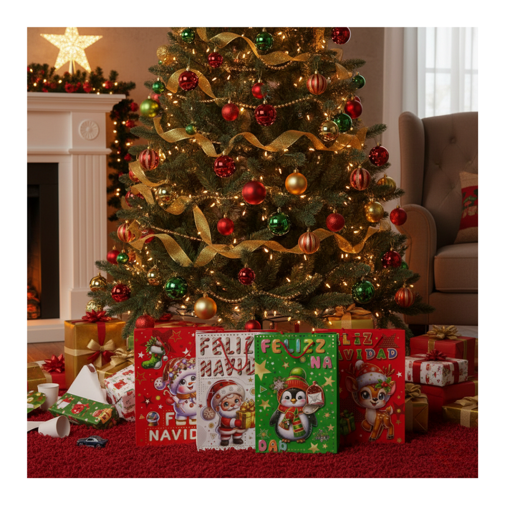 Pack 12 Bolsas De Regalo Navidad Mediana 30x16x10 cm Diseños Surtidos-6
