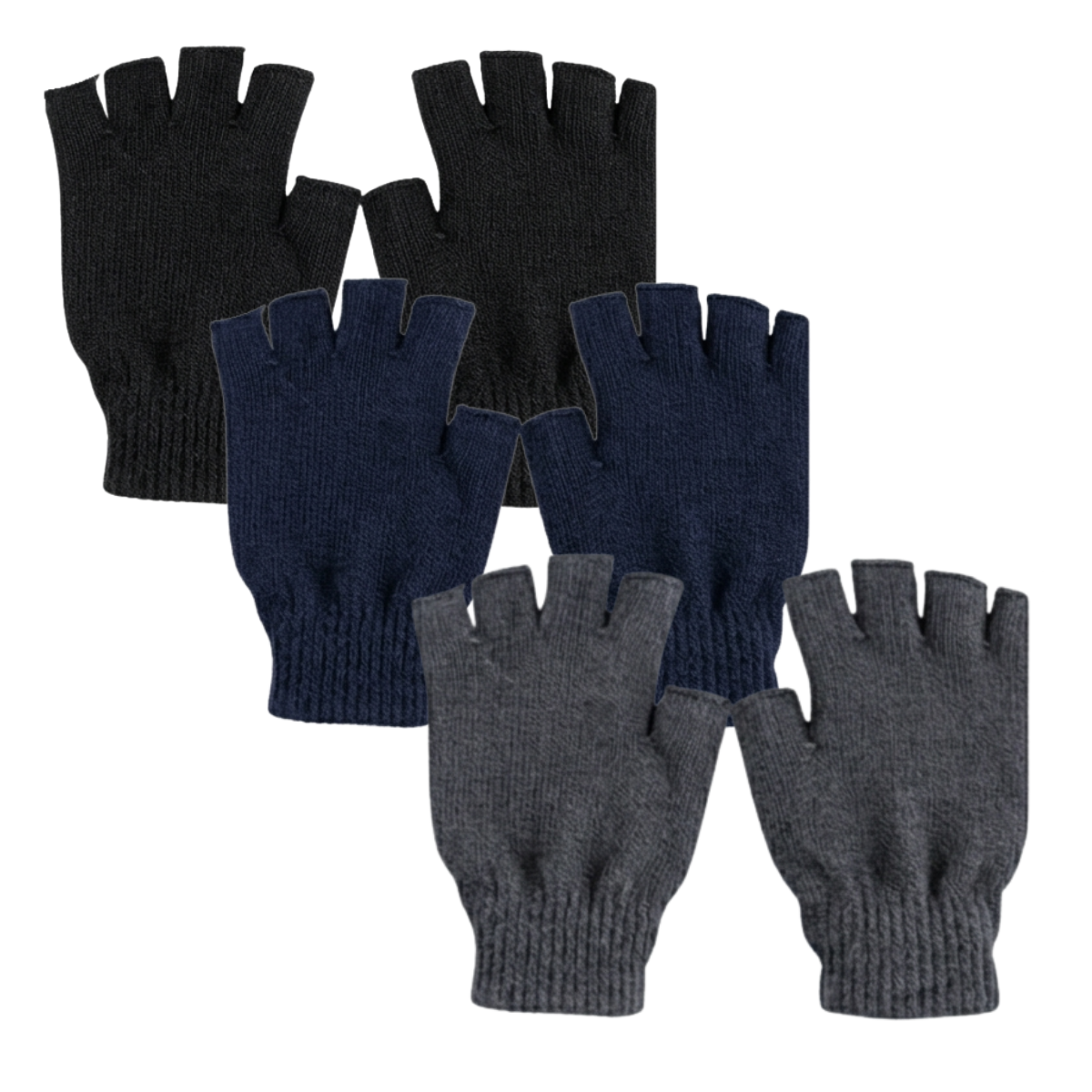 Pack 3 Pares de Guantes de Lana sin Dedos: Térmicos, Táctiles y Transpirables para Invierno-2