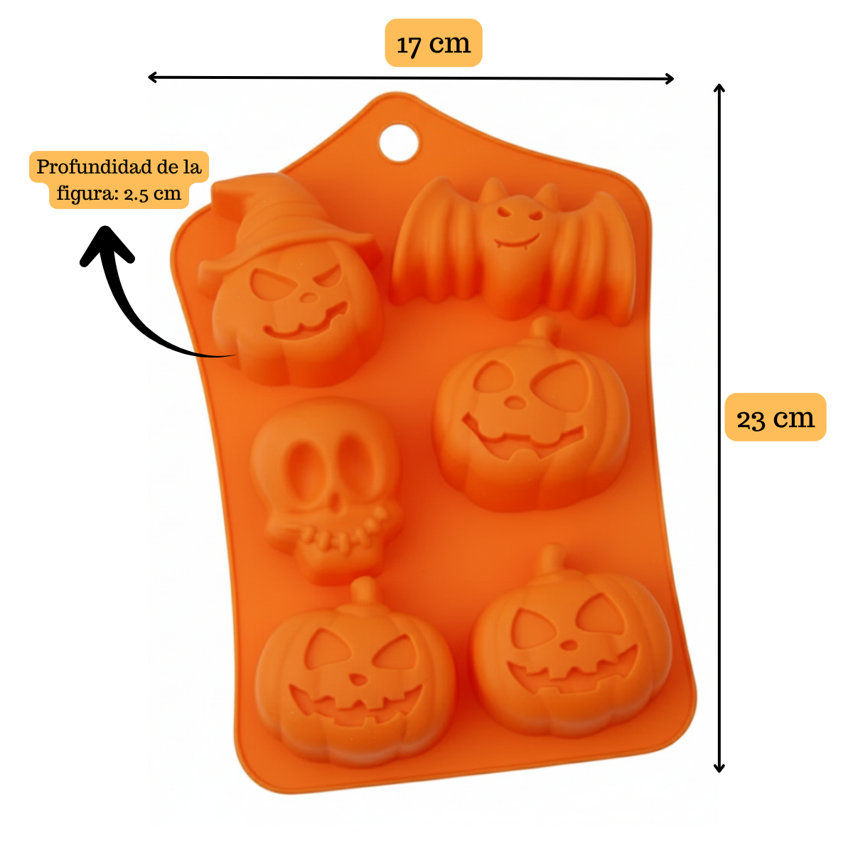 Pack 3 Molde Silicona Para Queques Tortas Dulces Halloween Naranja-3