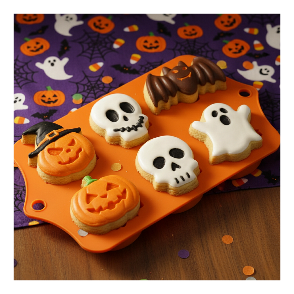 Pack 3 Molde Silicona Para Queques Tortas Dulces Halloween Naranja-4