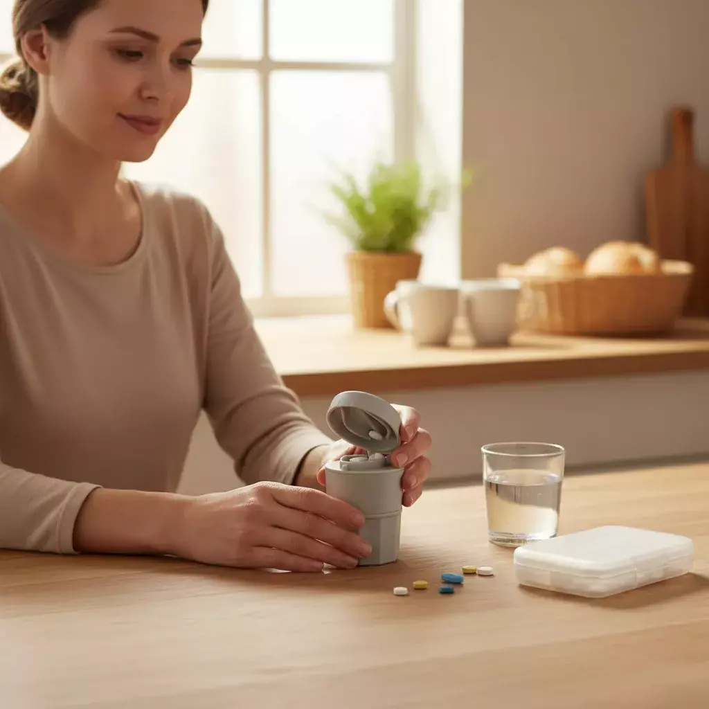 Pastillero Compacto para Medicamentos con Trituradora Cortador y Compartimentos-2