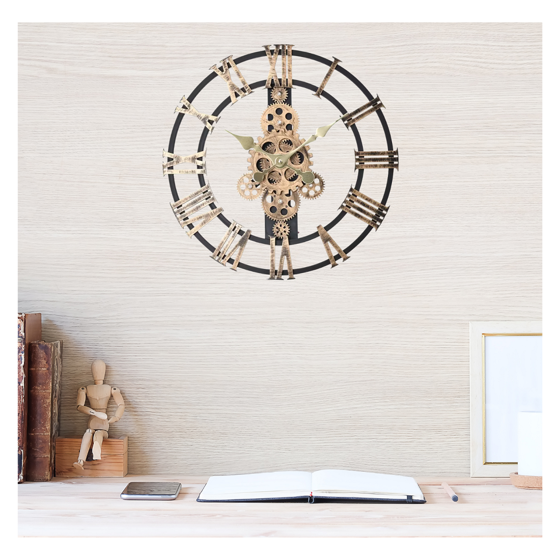 Reloj De Pared Números Romanos Espalda Abierta Elegante-4